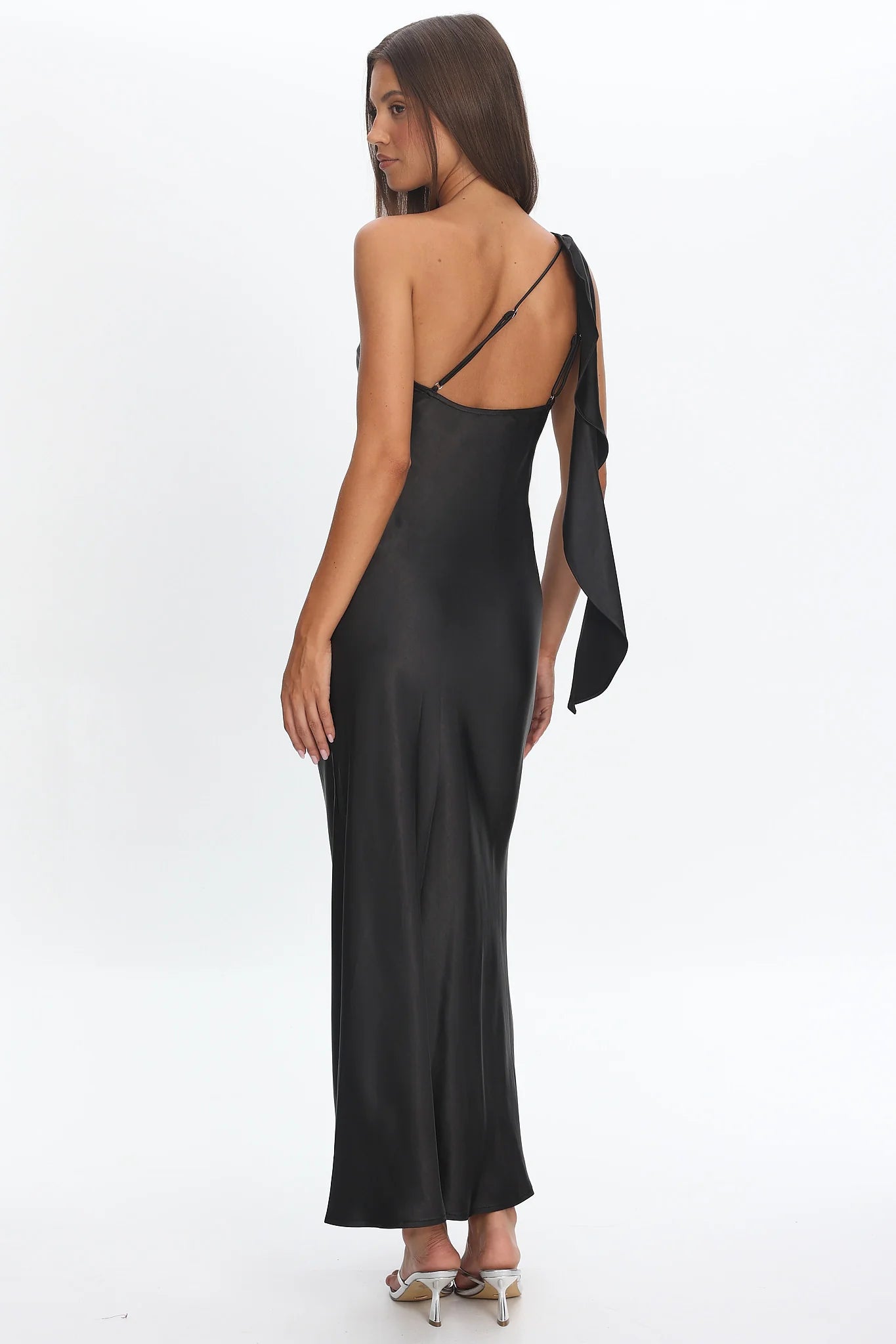 Carmel One-Shoulder Sash Maxi Dress Black