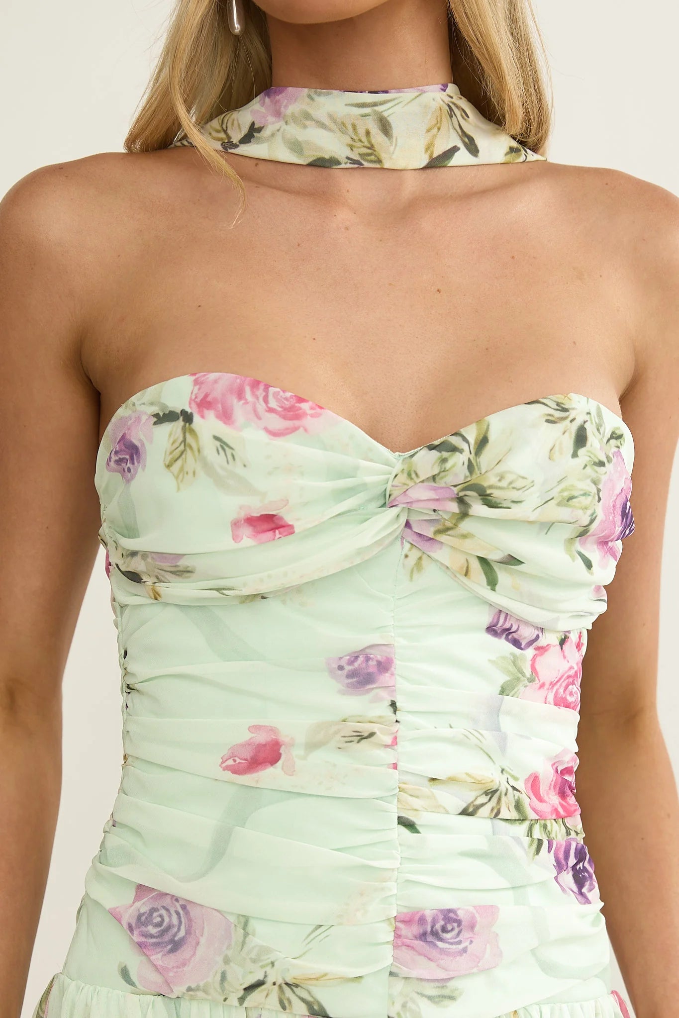 Novarra Twist Bust Strapless Maxi Dress Floral Mint