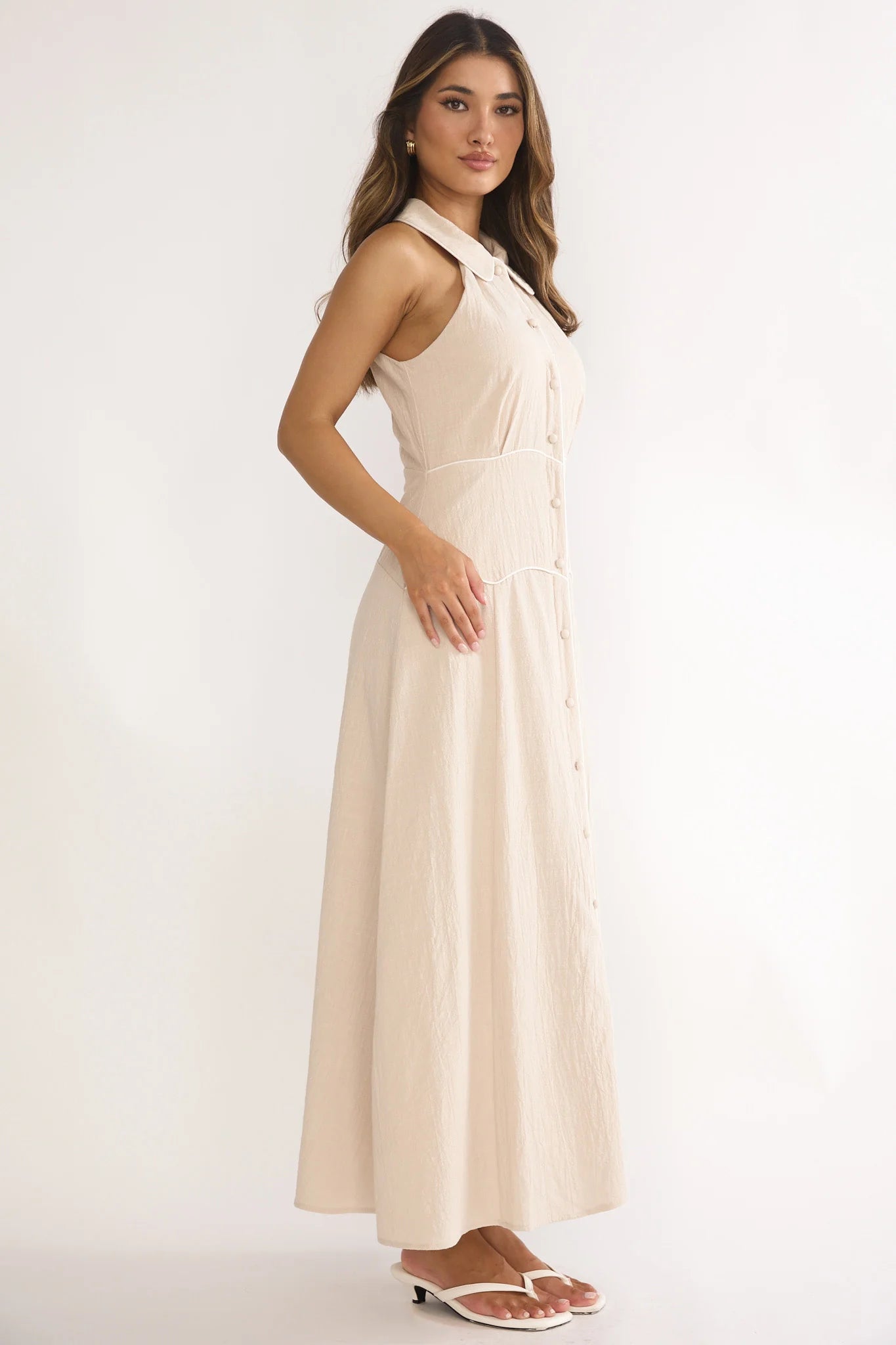 Teagun Collared Button Maxi Dress Stone