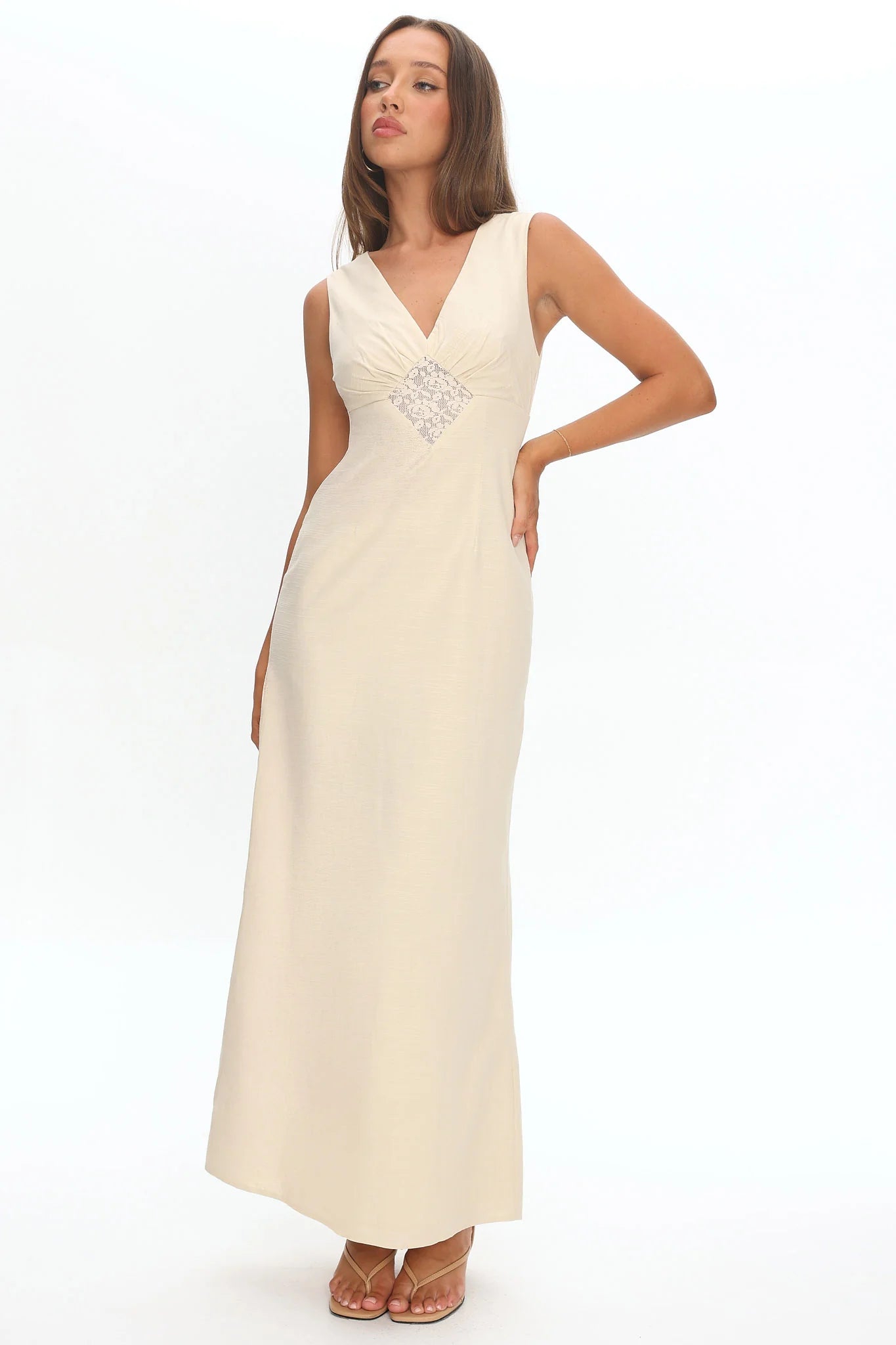 Perry Lace Insert Maxi Dress Vanilla