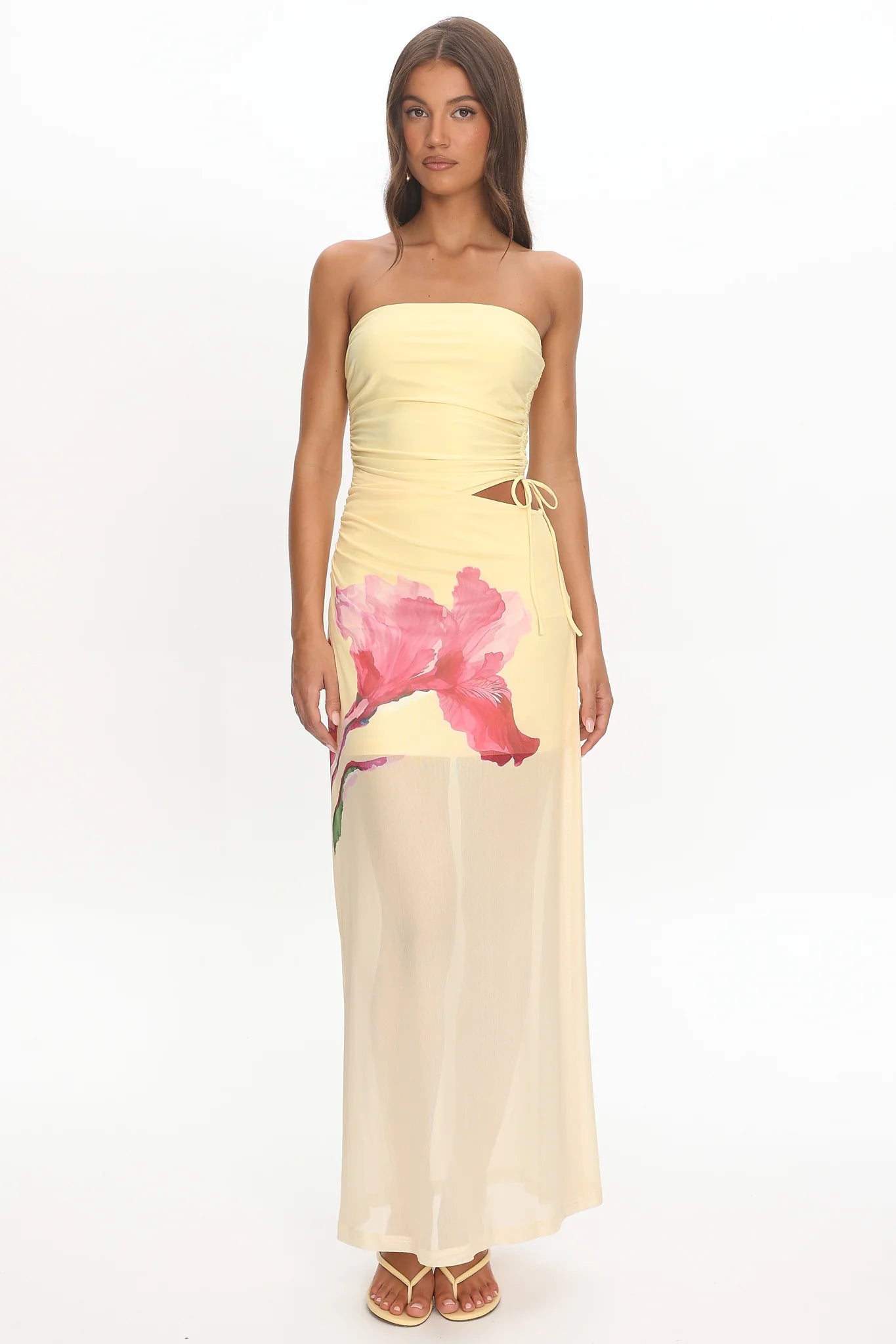 Orvieto Sheer Hem Strapless Maxi Dress Lemon