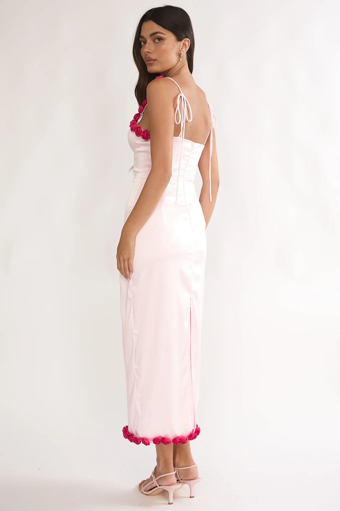 Delyse Rosette Trim Maxi Dress Pink