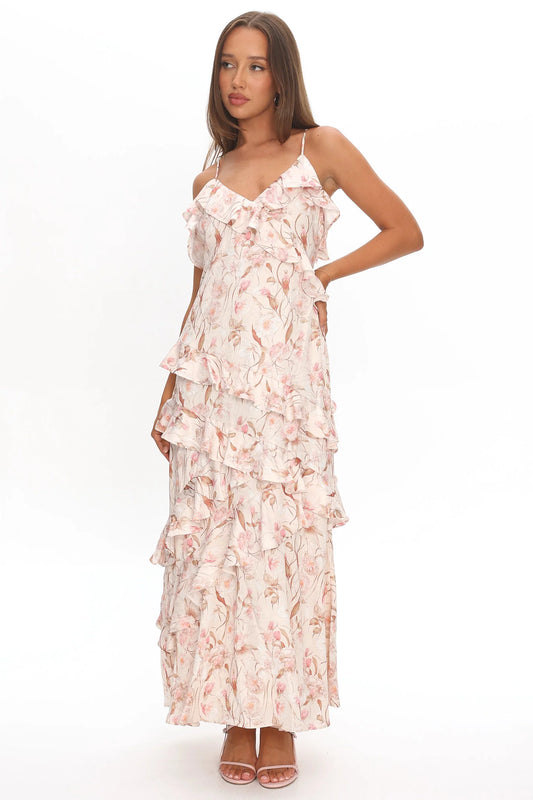 Cameela Ruffle Trim Maxi Dress Floral Blush