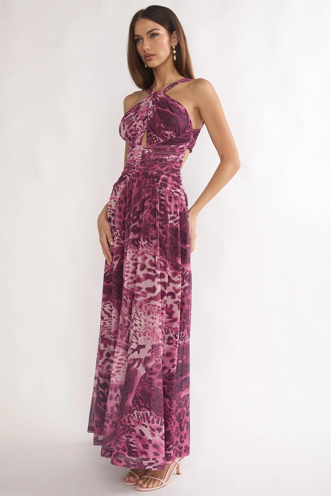 Pirelle Cut-Out Back Maxi Dress Leopard Purple