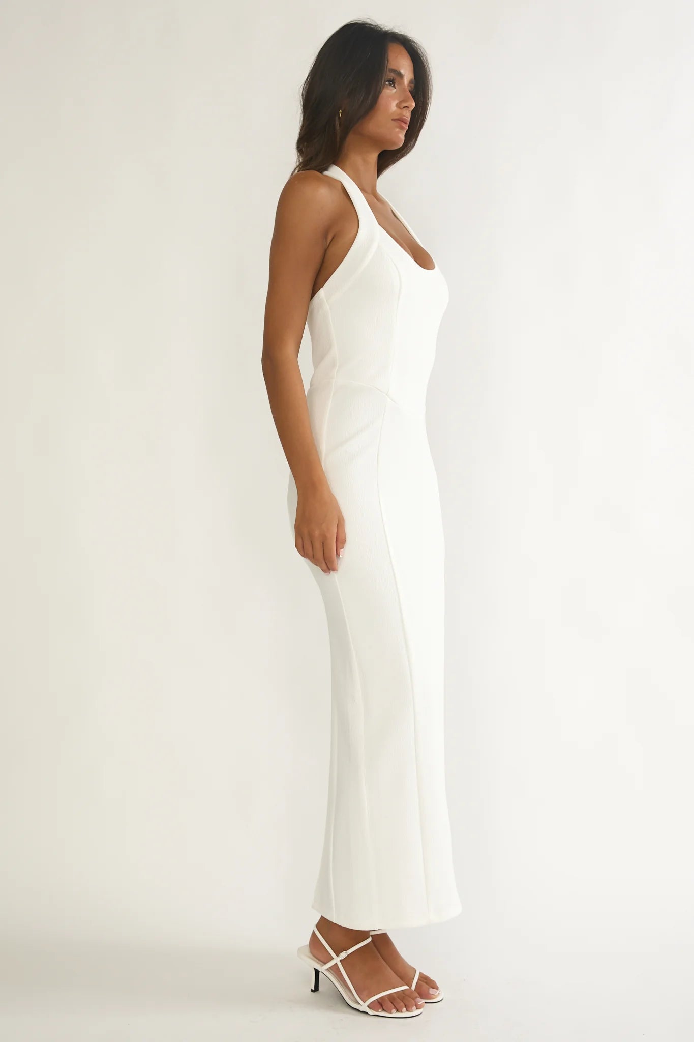 Shailyn Scoop Neck Halter Maxi Dress White