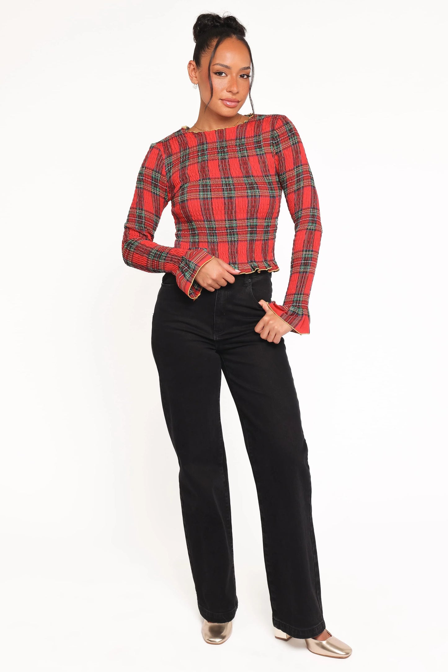 Lillee Ruched Top - Red Plaid