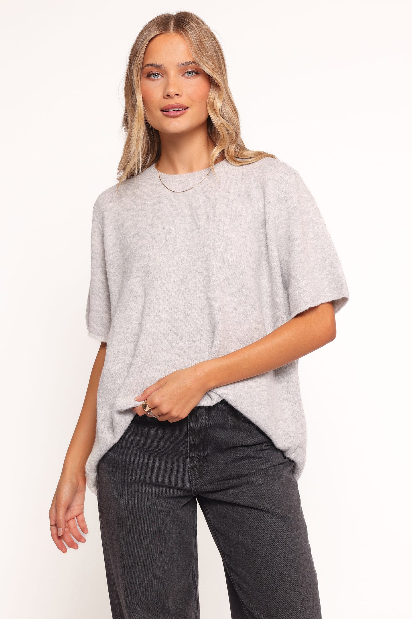 Morris Short Sleeve Oversized Sweater Tee - Grey