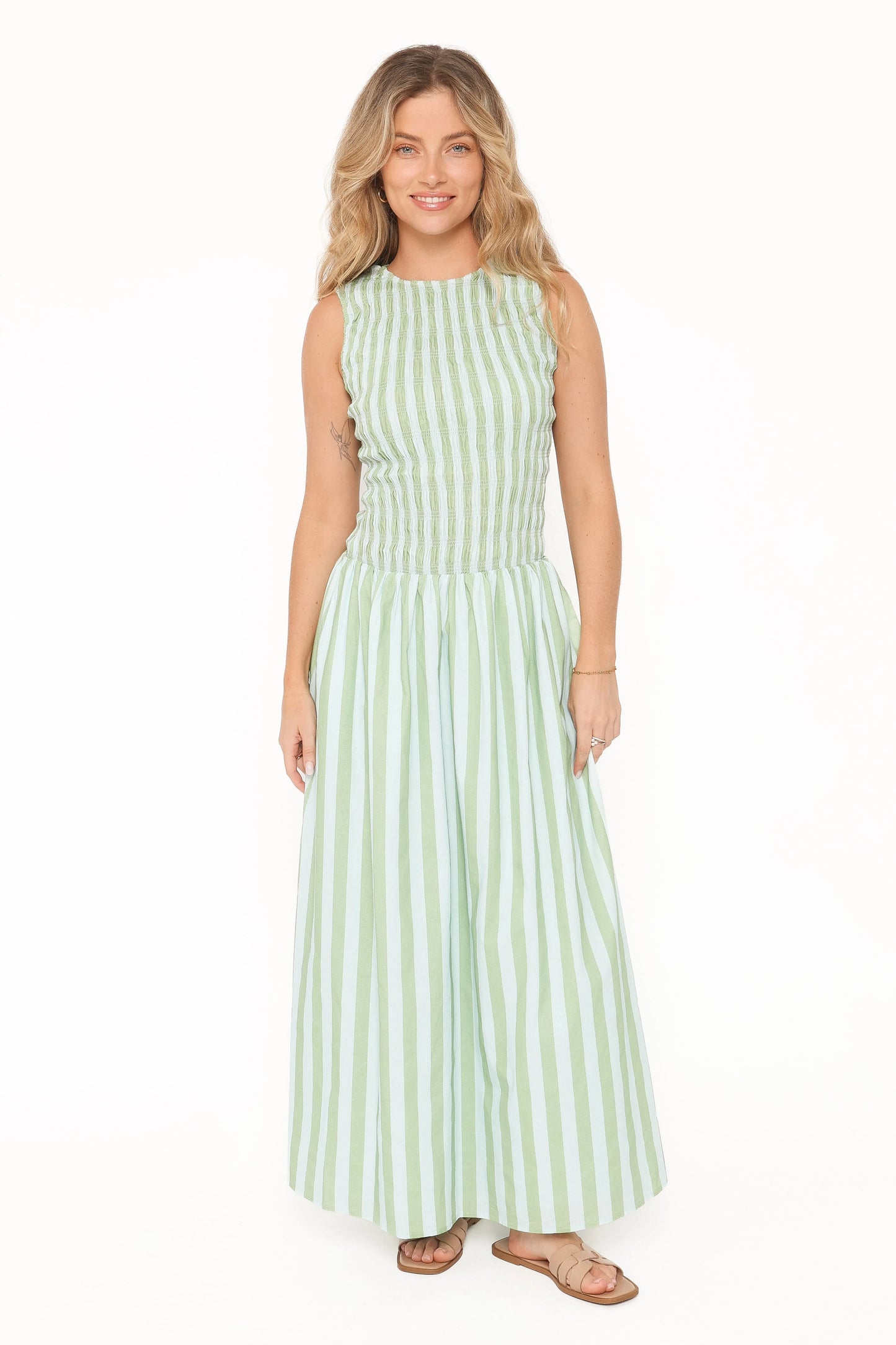 Maleny Maxi Dress - Blue/Green Stripe