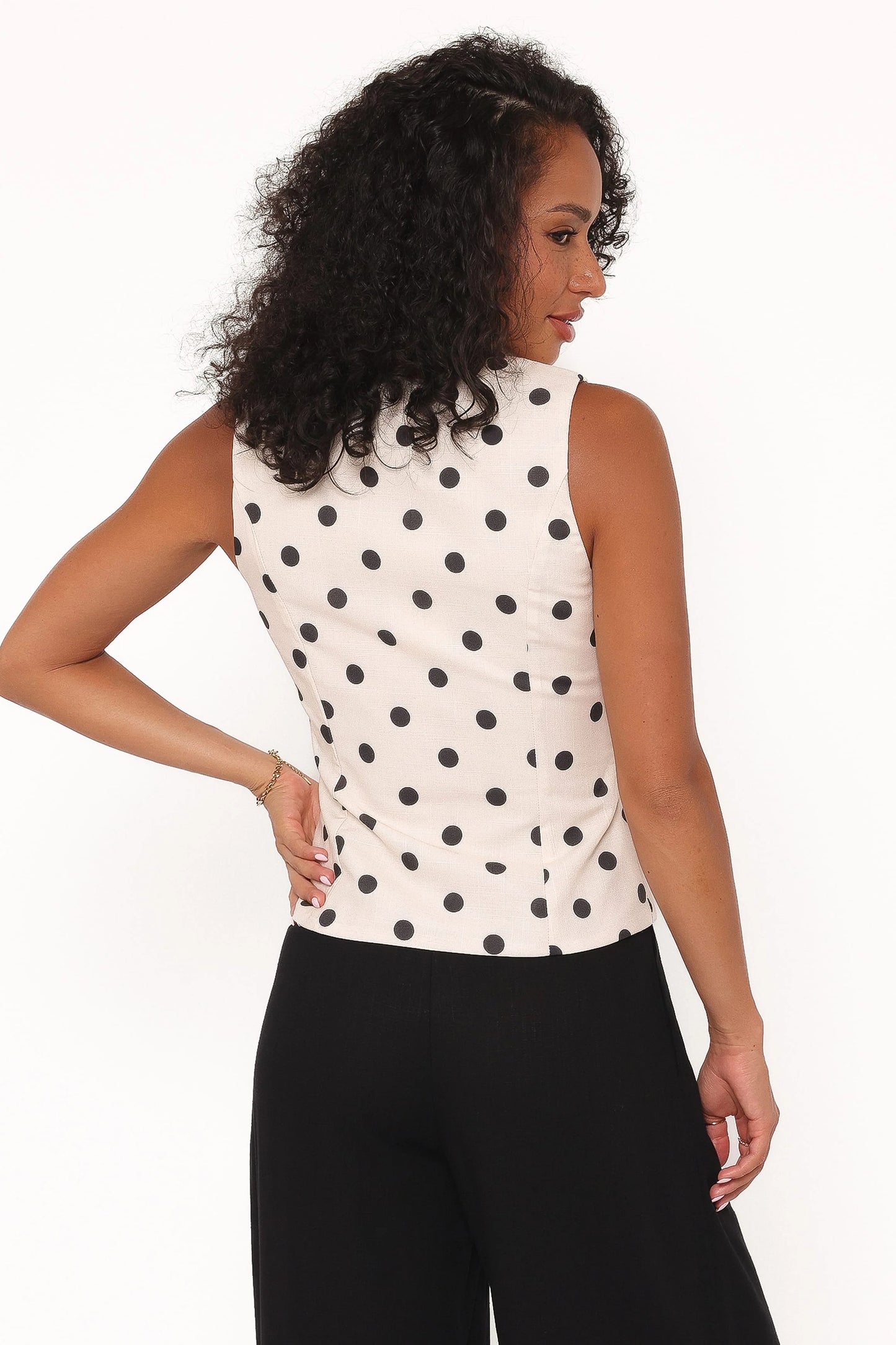 Zoie Tie Front Vest - Cream Polka Dot