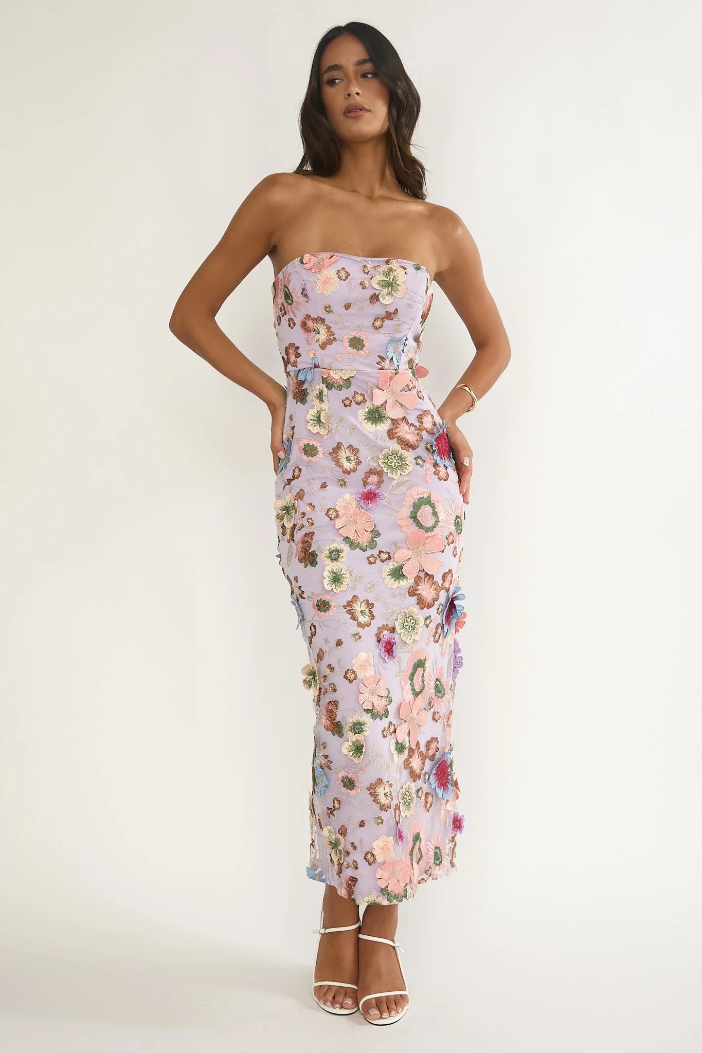 Posetta Strapless Floral Embellished Maxi Dress Purple