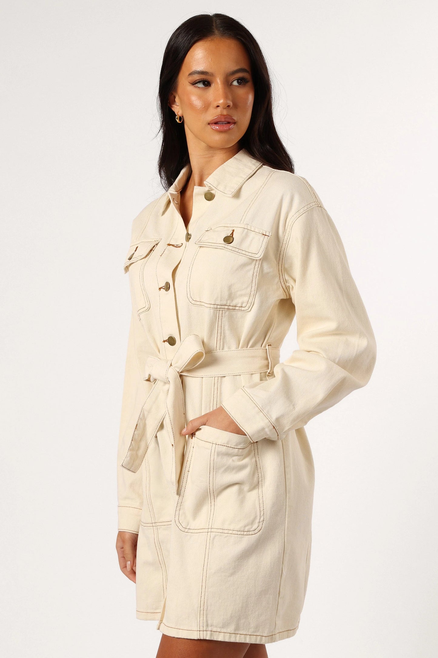 Otto Long Sleeve Mini Denim Dress - Sand