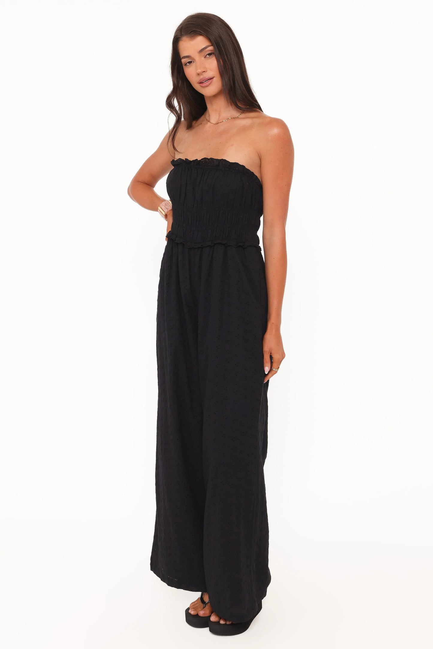 Yulissa Strapless Jumpsuit - Black Broderie