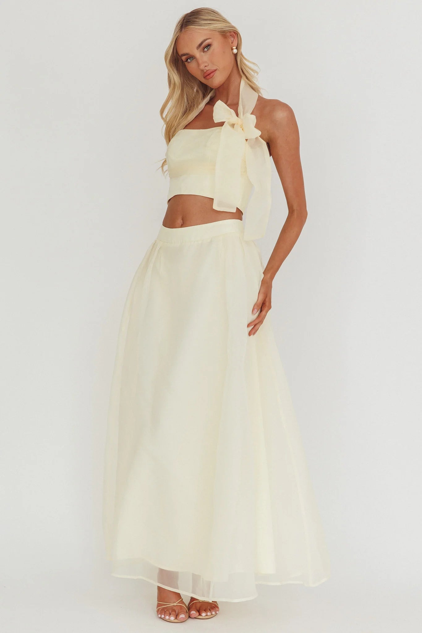 Simple Things Bow Halter Crop Top Butter