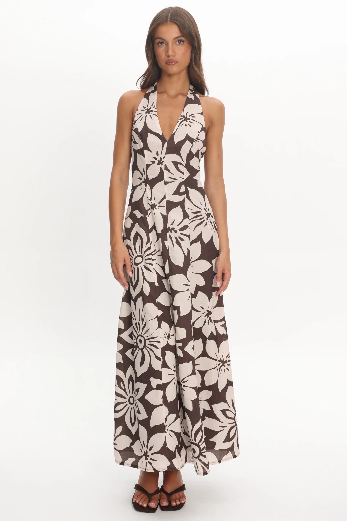 Exhilaration Halterneck Maxi Dress Print Chocolate