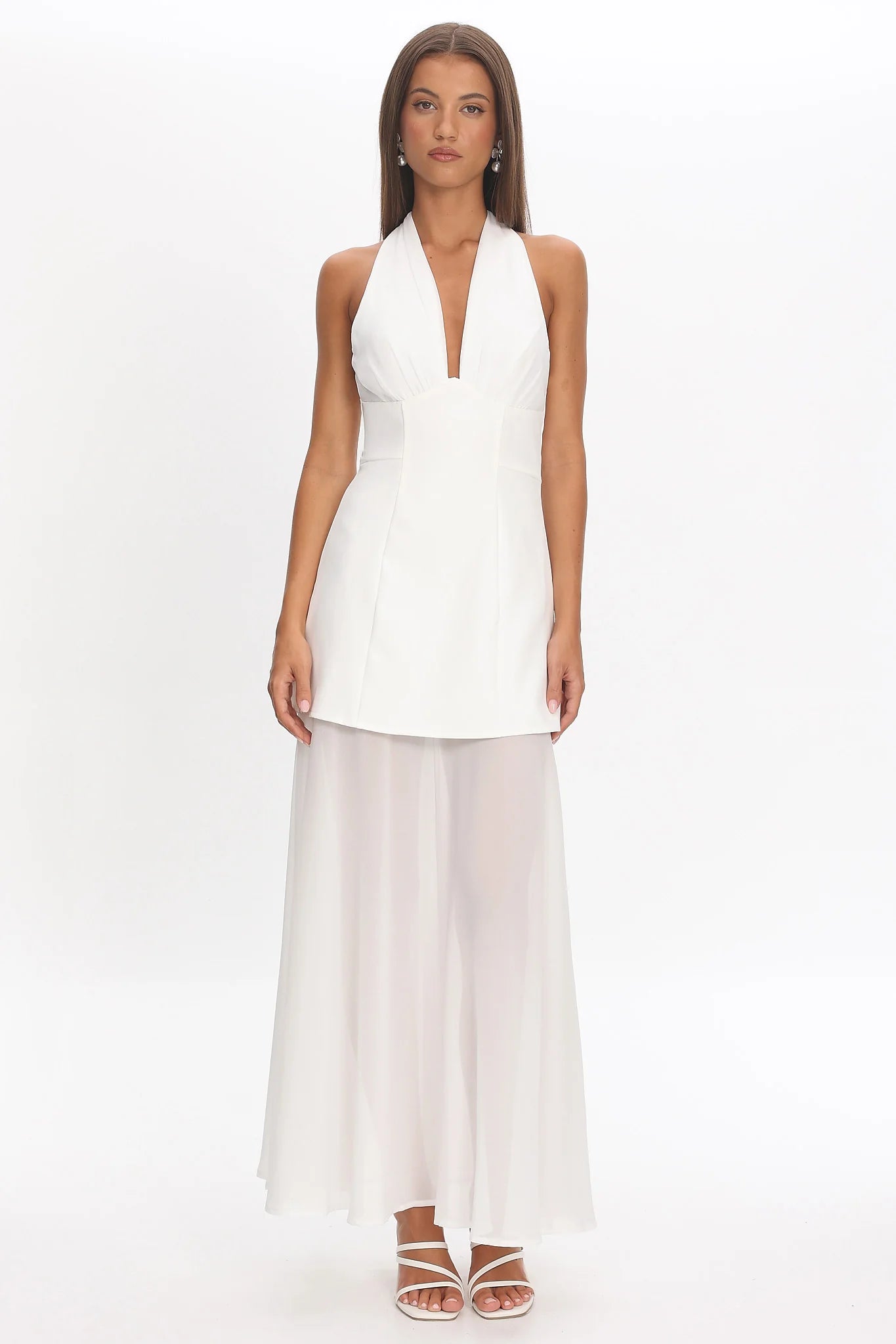 Opulent Halterneck Layered Maxi Dress White