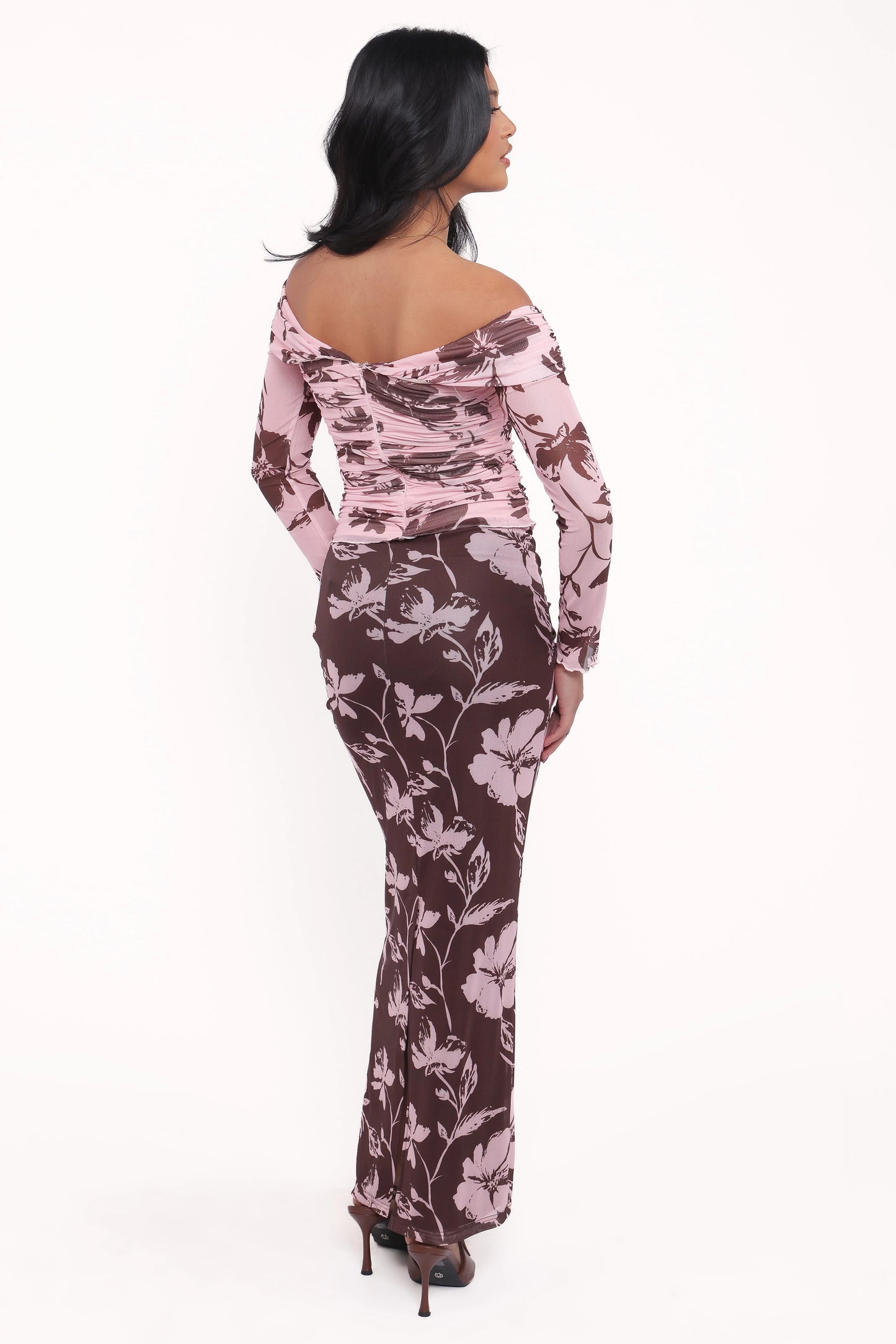 Navida Mesh Midi Skirt - Pink Brown Floral