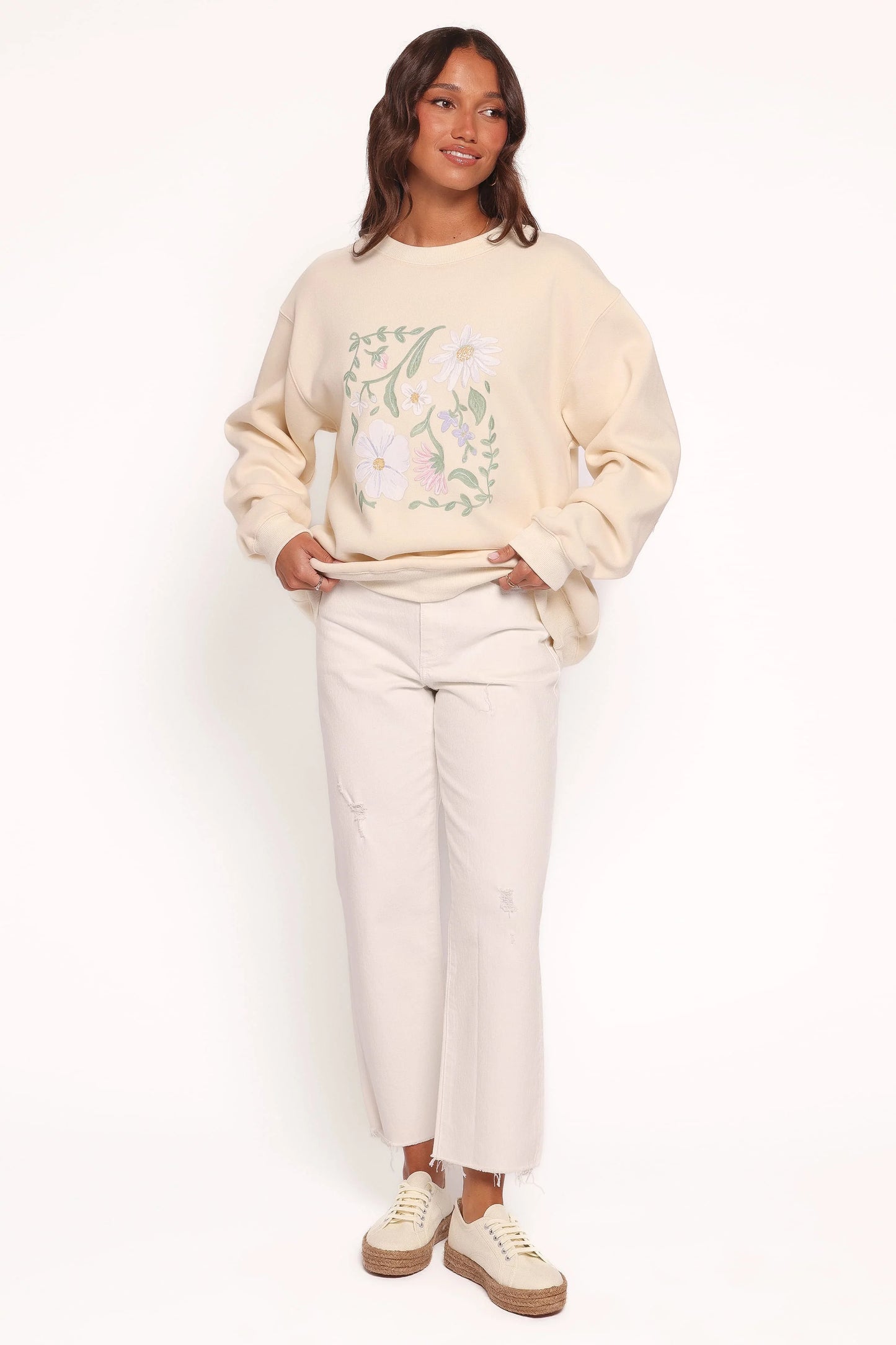 Flower Garden Graphic Sweatshirt - Cream