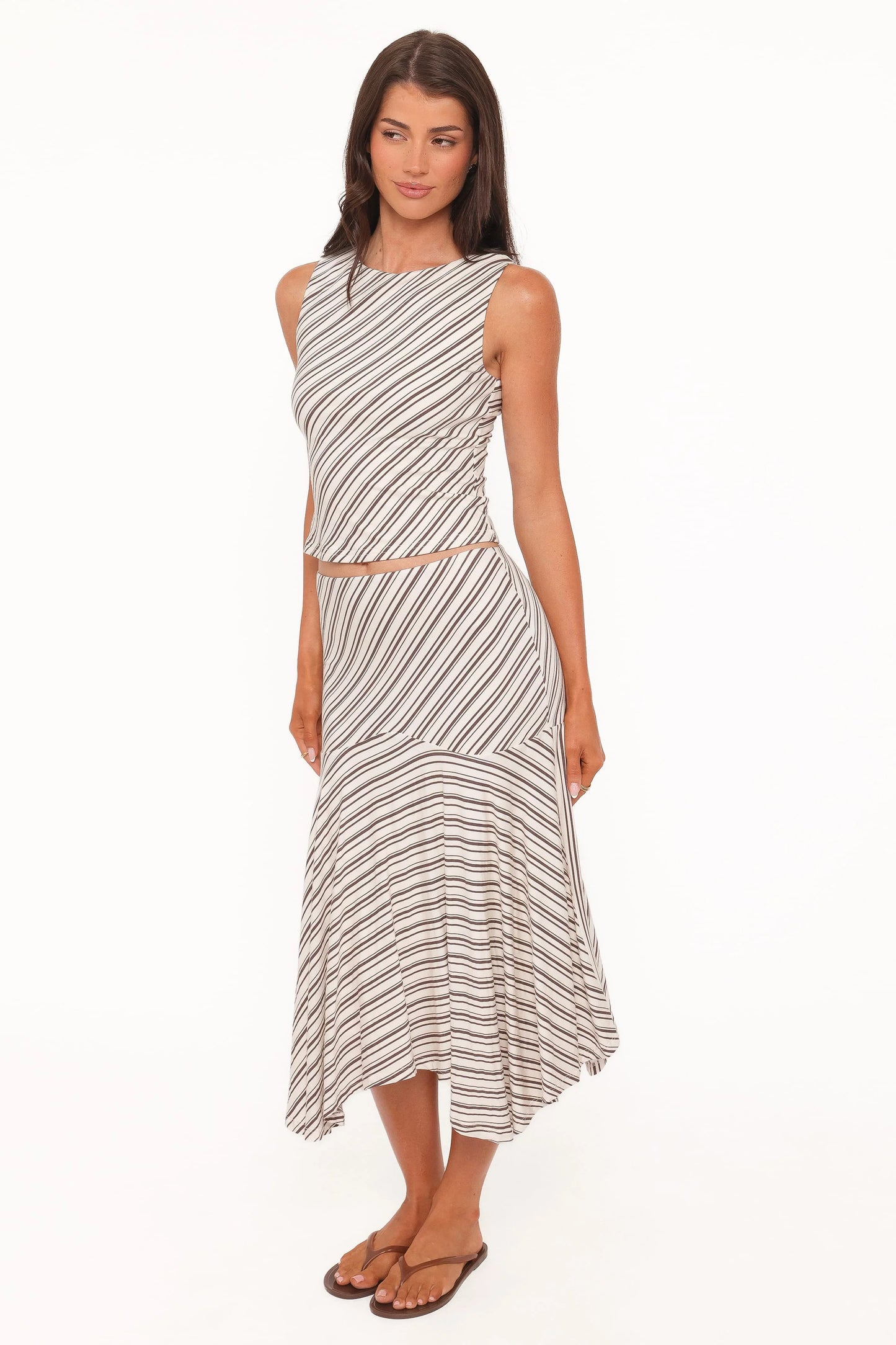 Amber Skirt Set - Cream/Brown Stripe