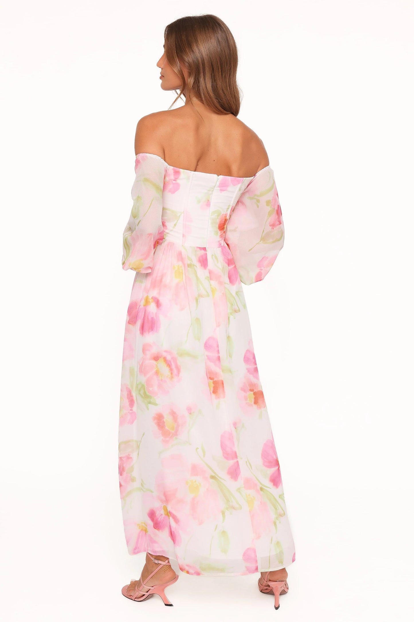Chantel Off Shoulder Maxi Dress - Pink Garden Floral