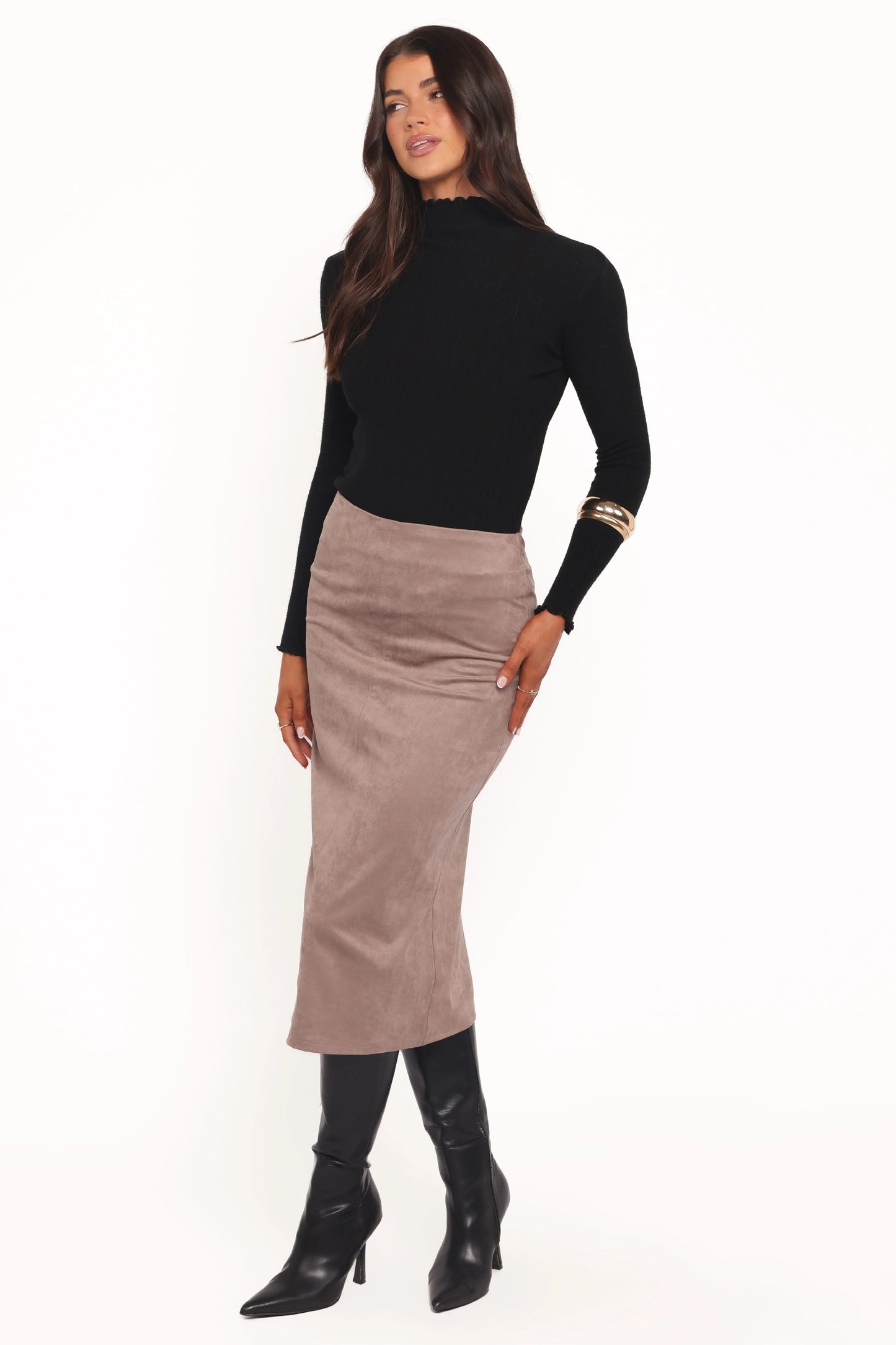 Una Suede Midi Skirt - Mushroom