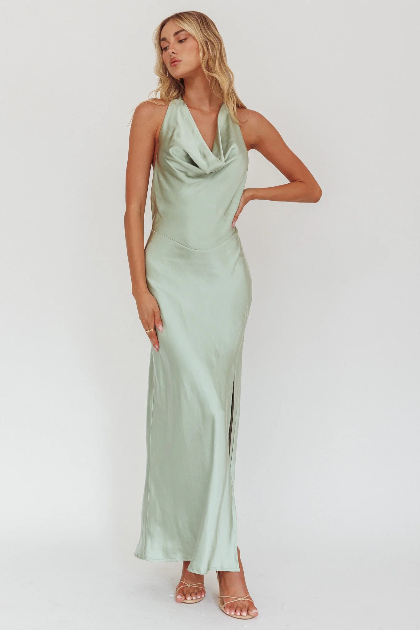 Element Tied Halter Maxi Dress Sage