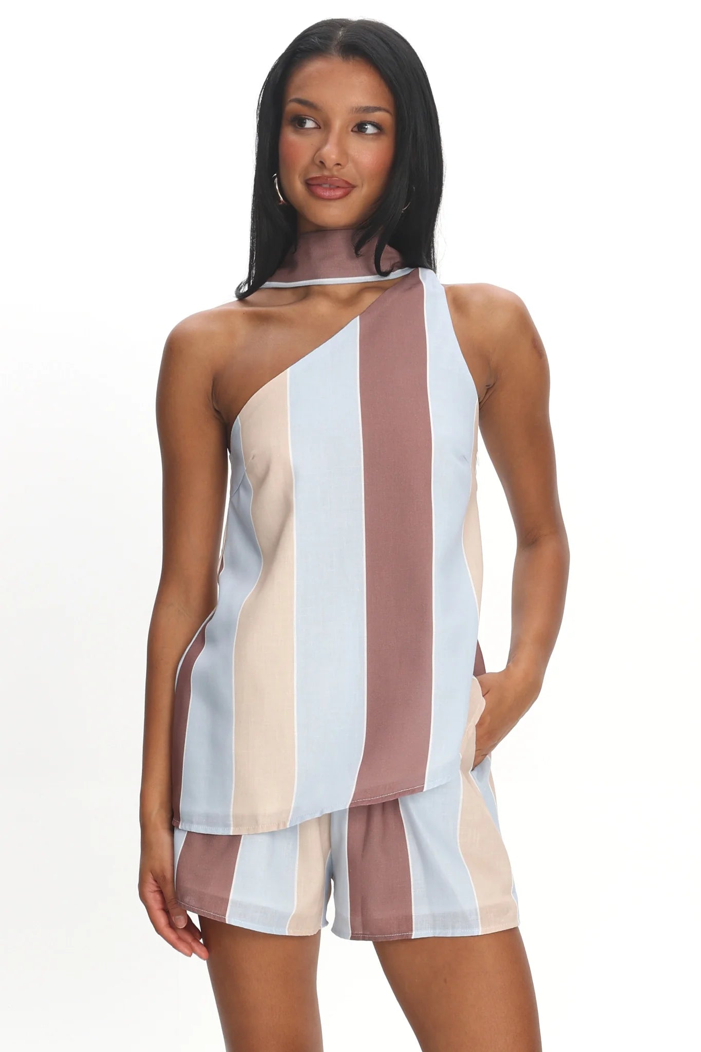 Petronella One Shoulder Top Stripe
