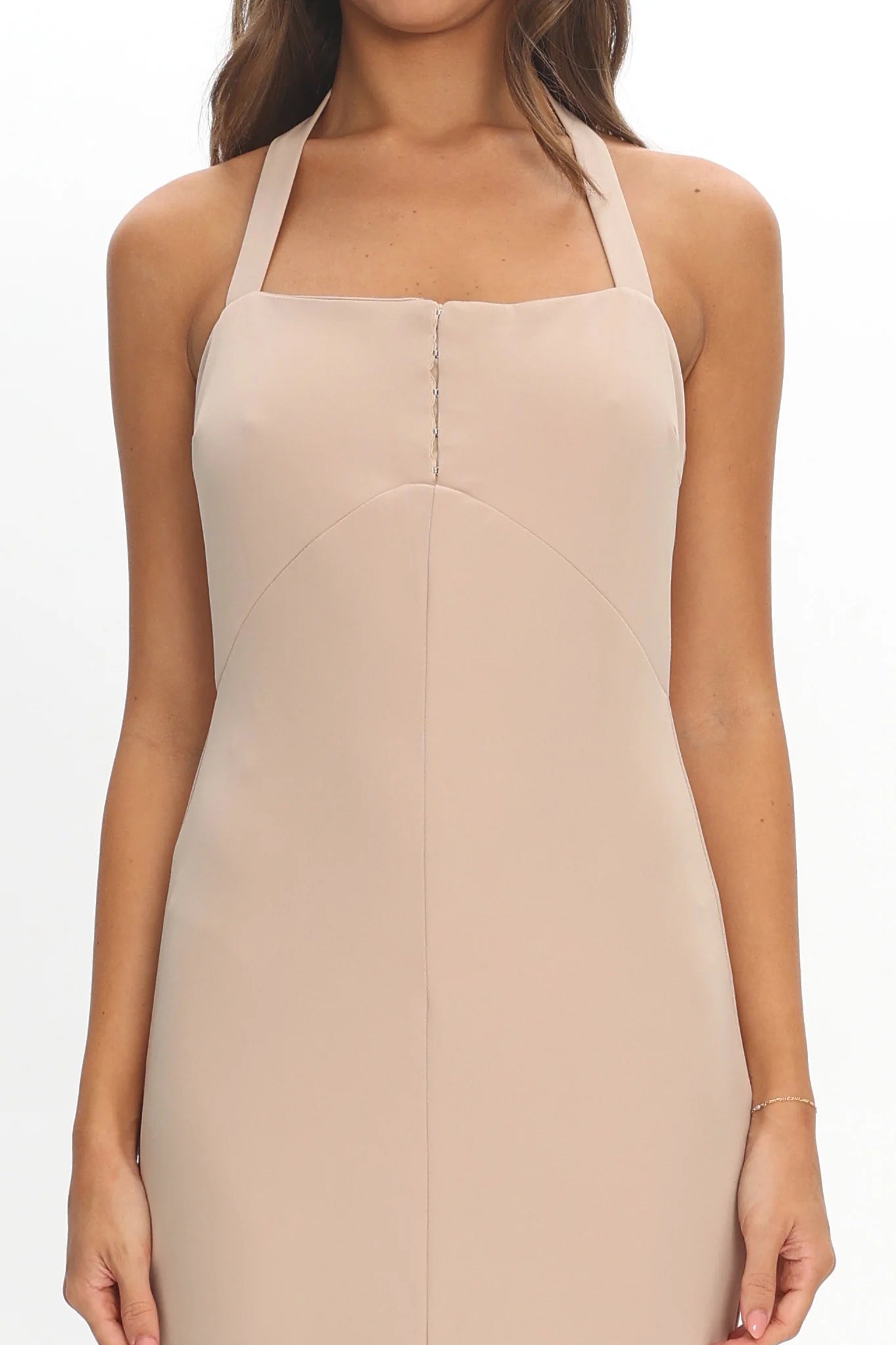 Goldfoil Halter Neck Maxi Dress Ecru
