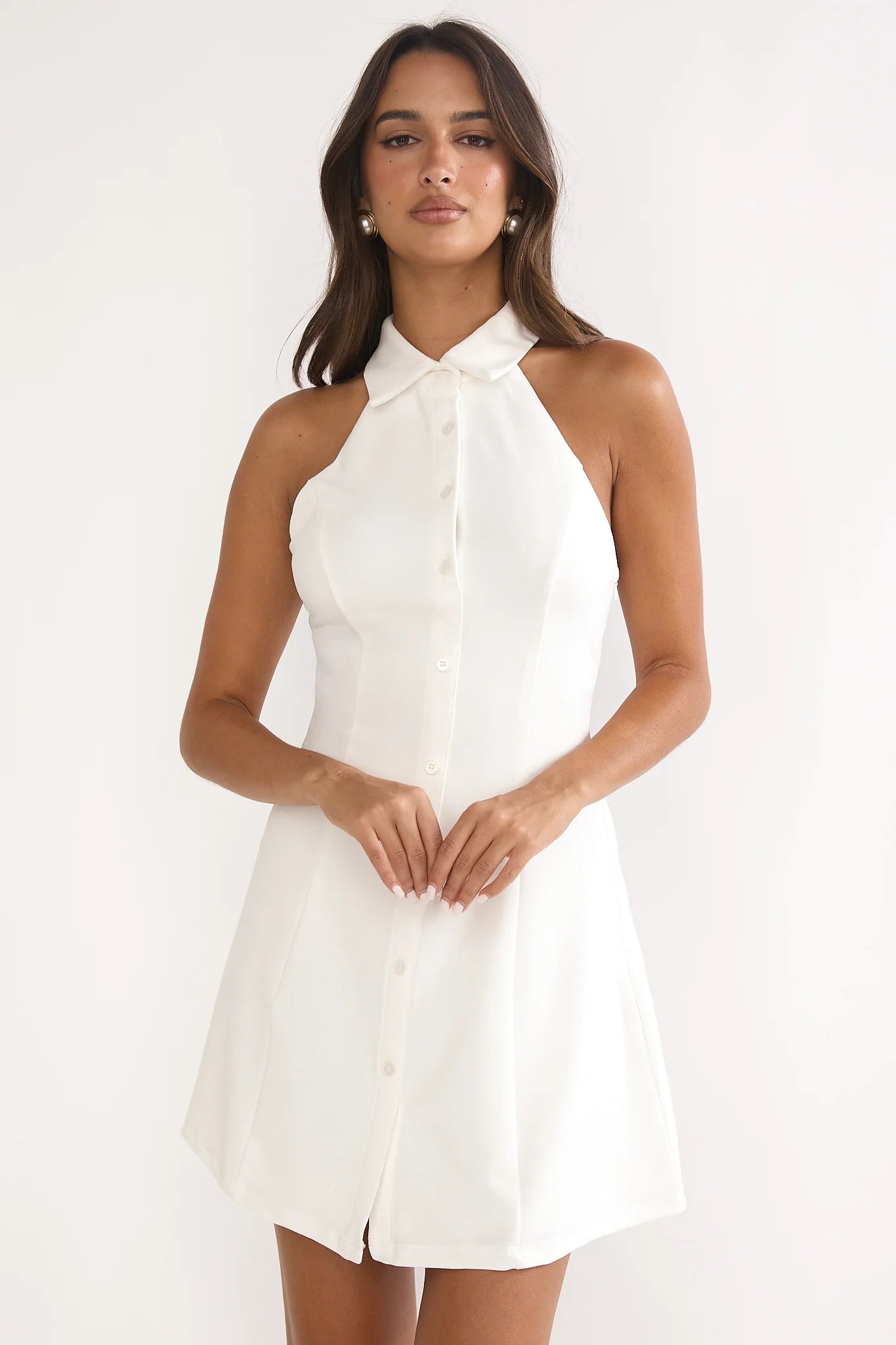 Esmarie Collared Mini Dress White