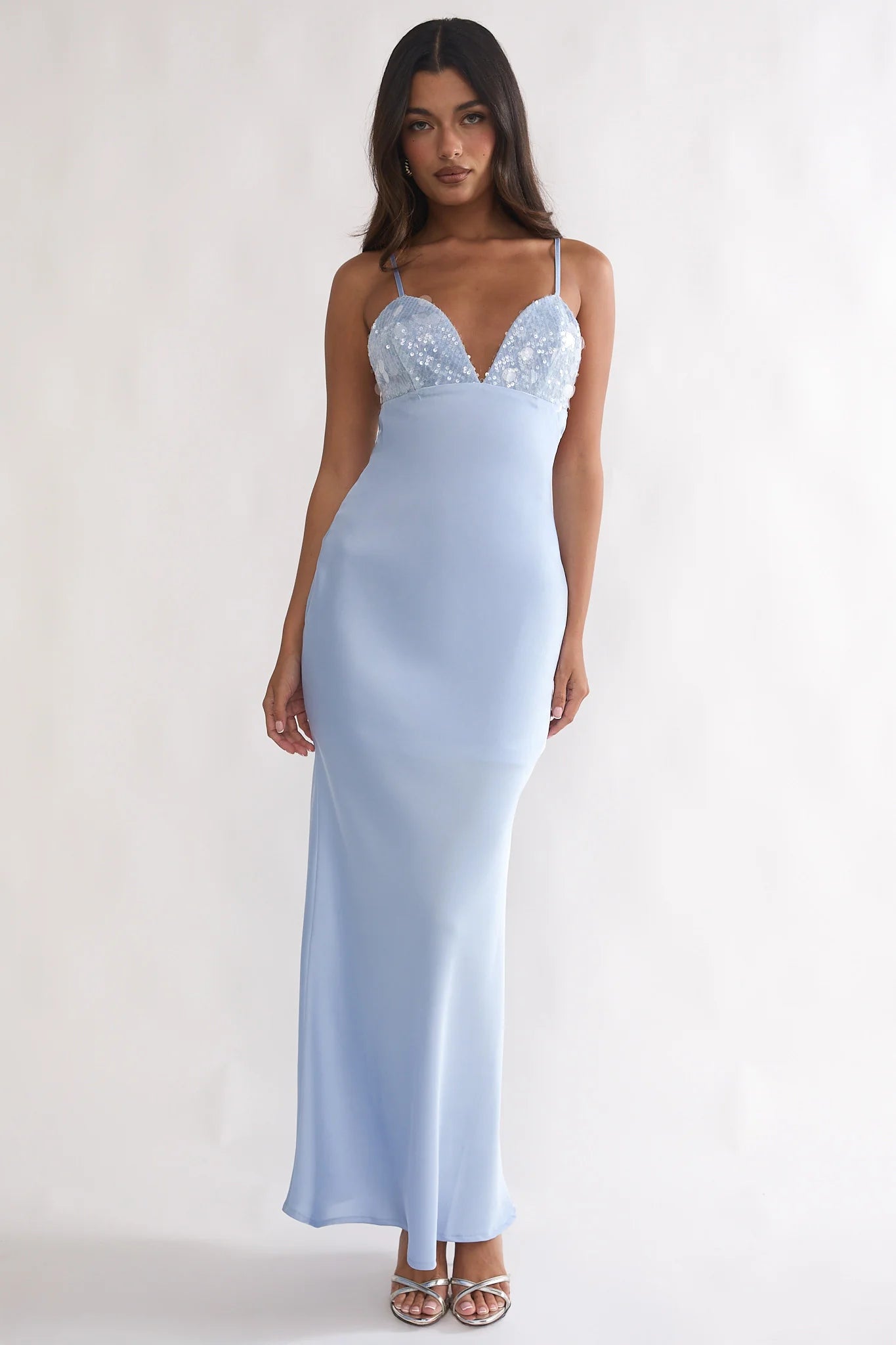 Brynn Sequin Bust Open Back Maxi Dress Blue