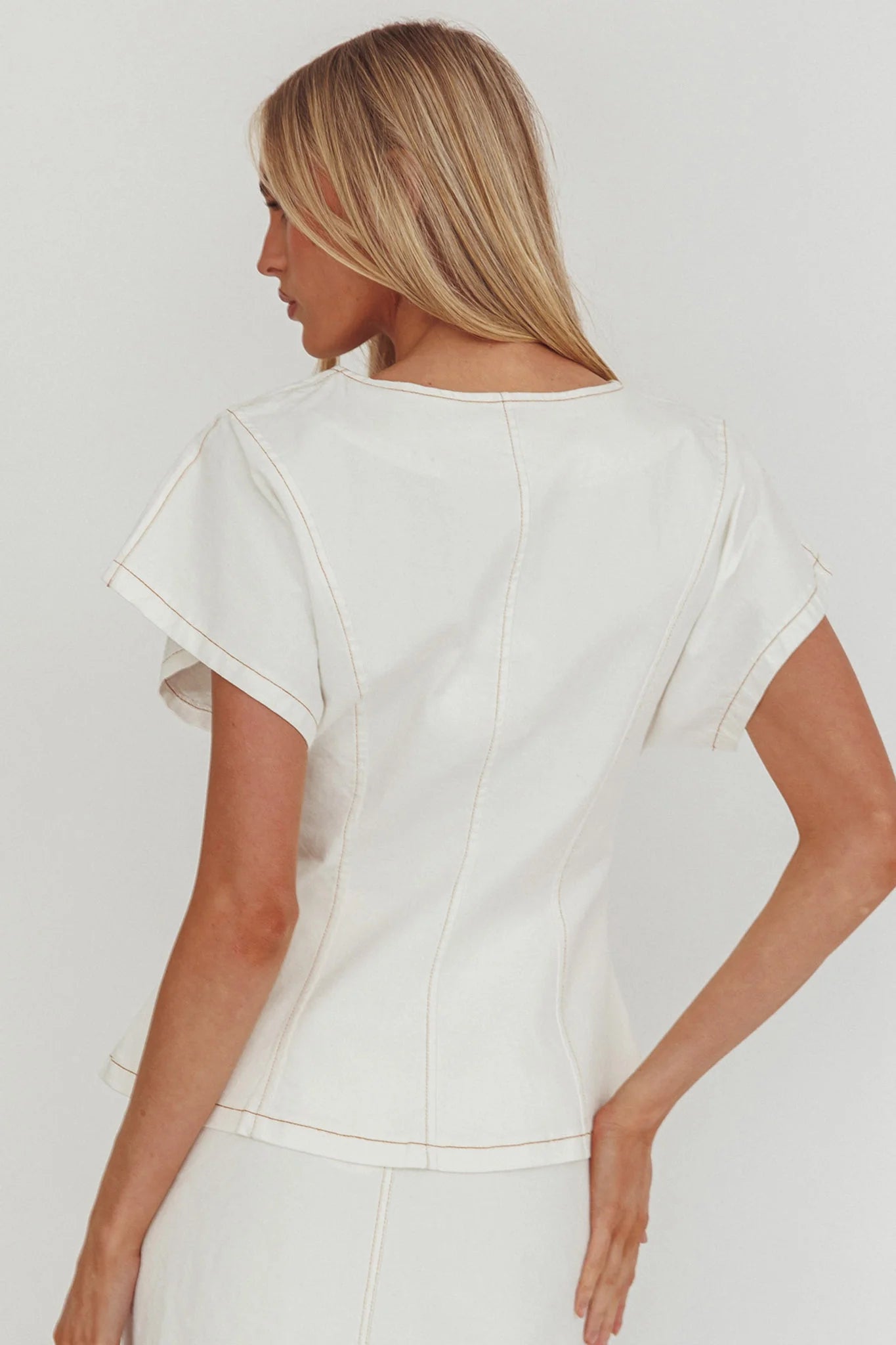 Over It Short Sleeve Button Top Cream