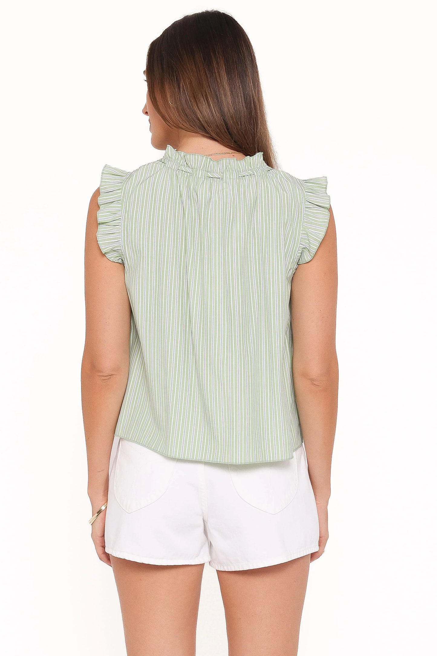 Luisa Ruffle Top - Green/White