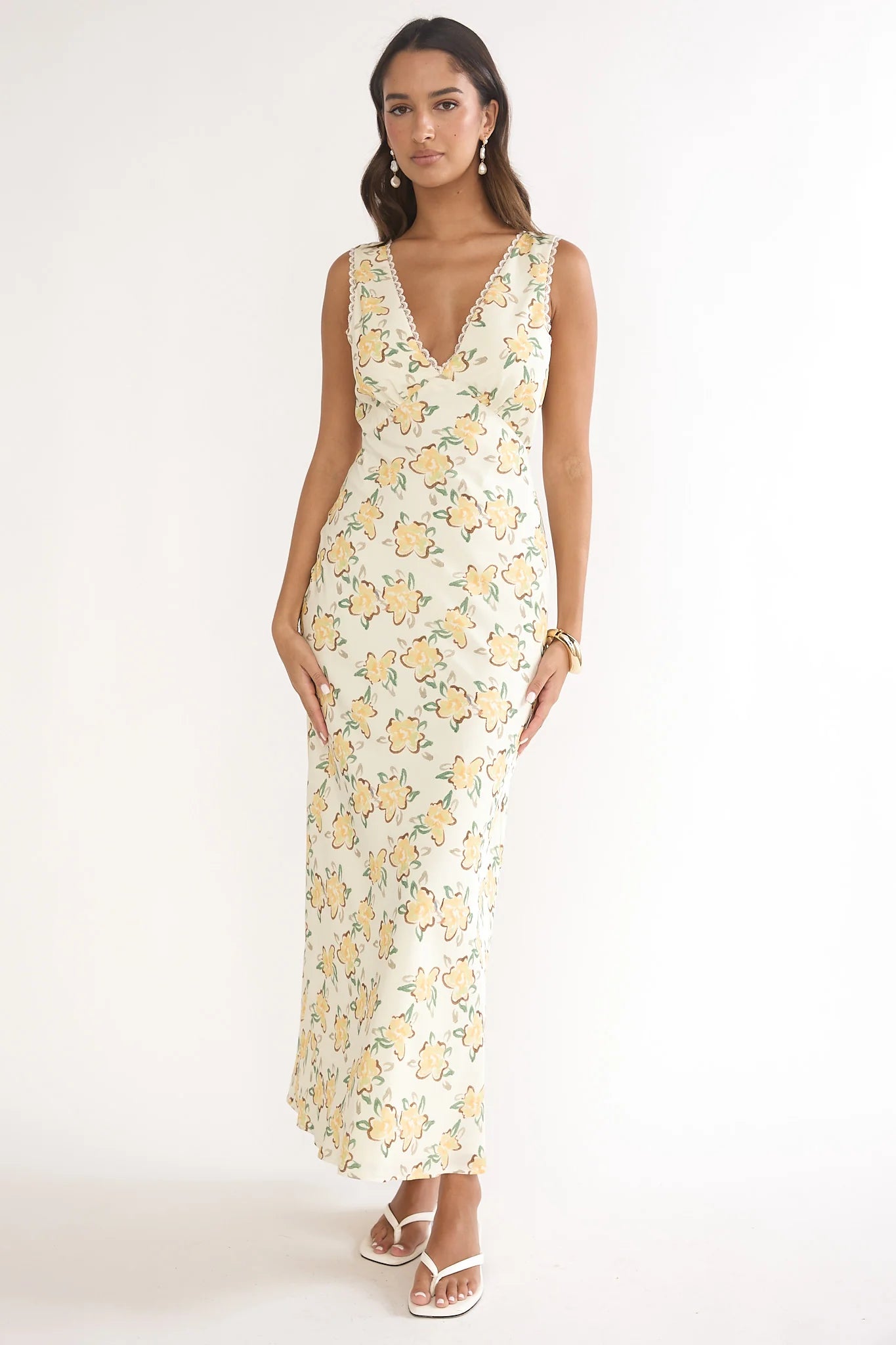 Coucou V-Neckline Maxi Dress Floral Yellow