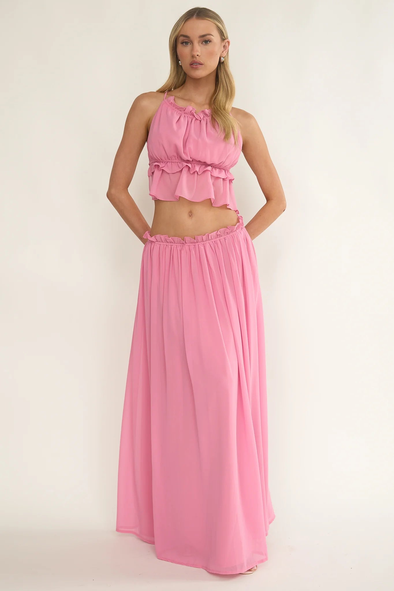 Marivelle String Tie Open Back Top Pink