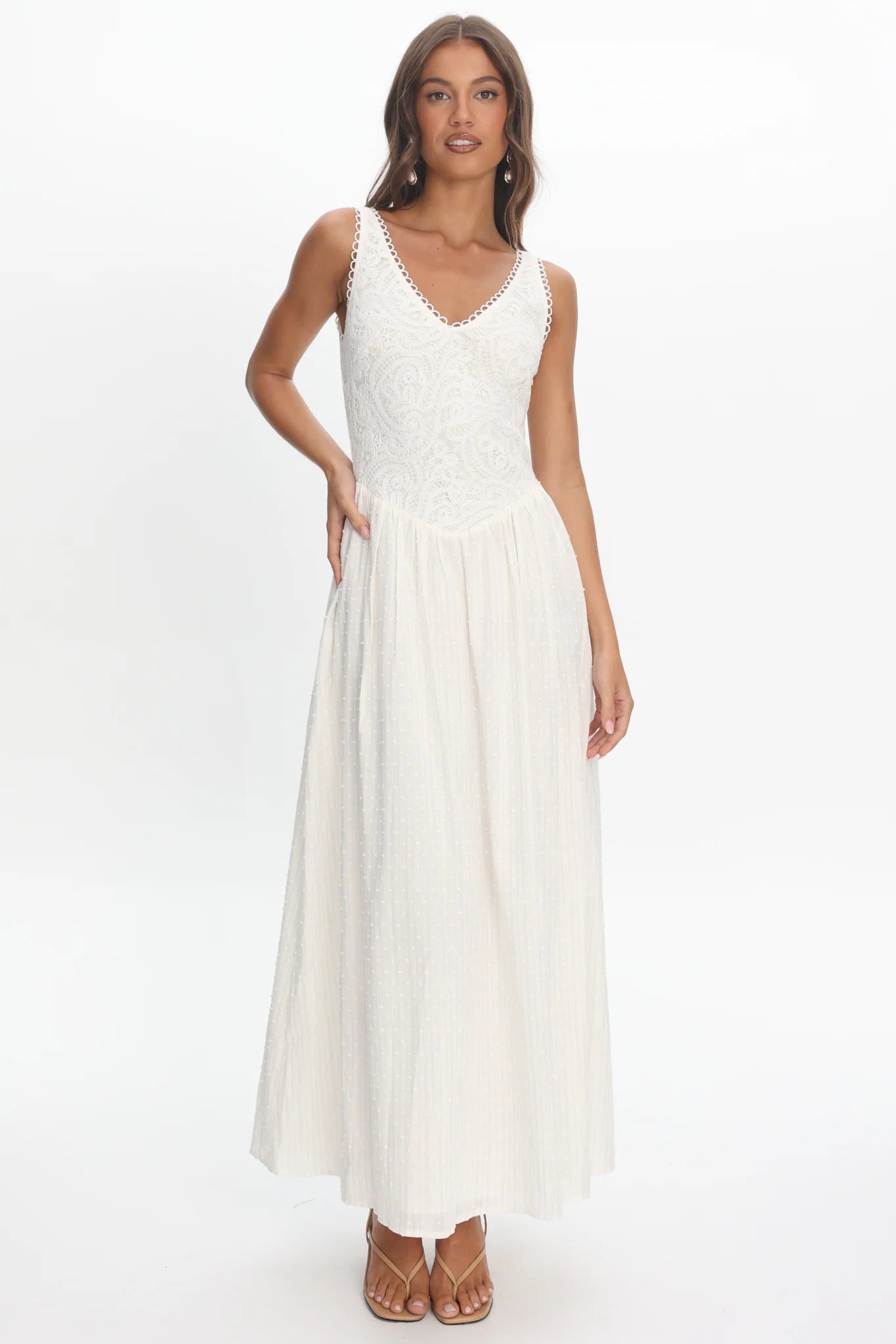 Siena Lace Bodice Maxi Dress White