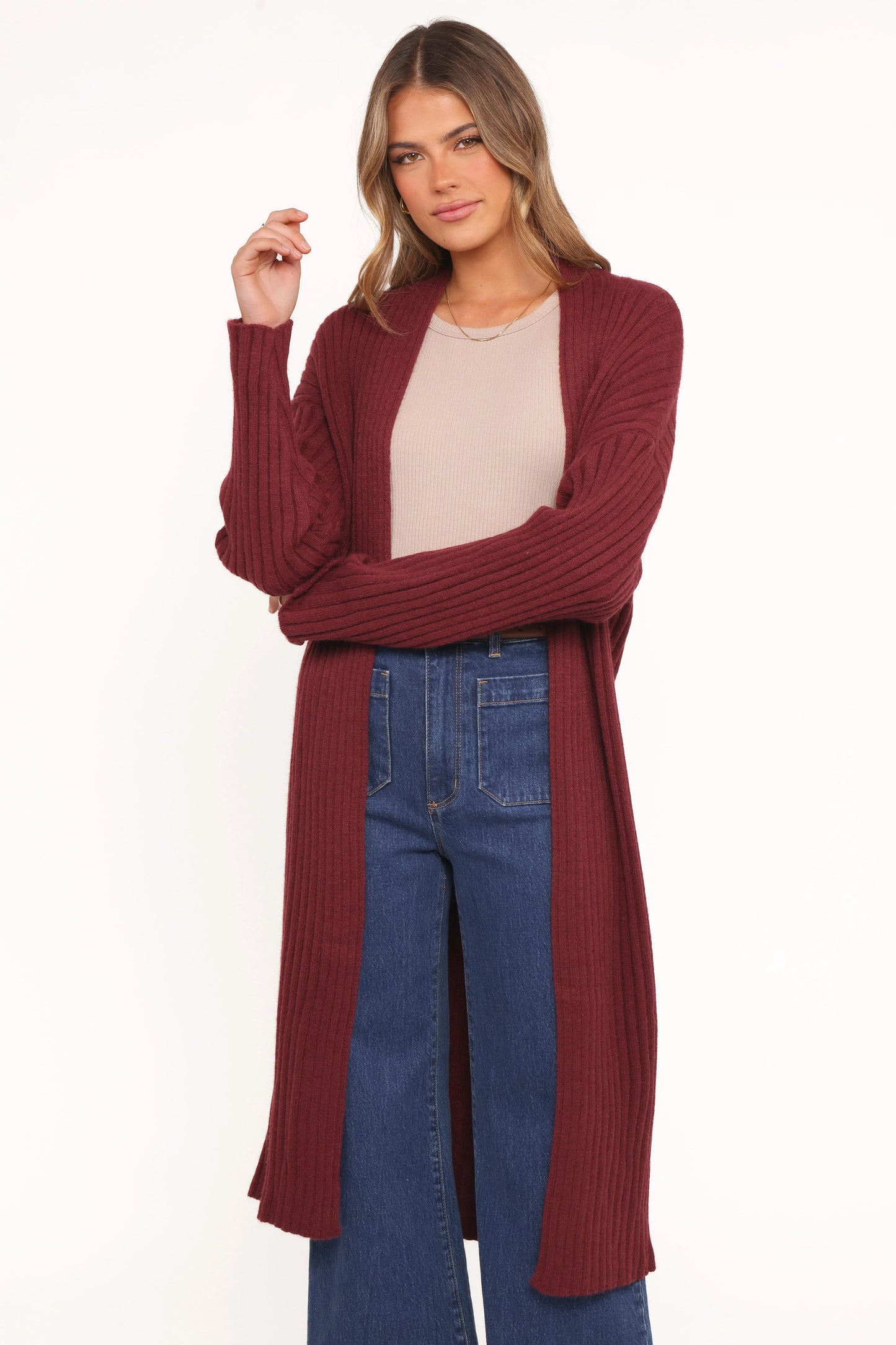 Jasmia Long Cardigan - Wine