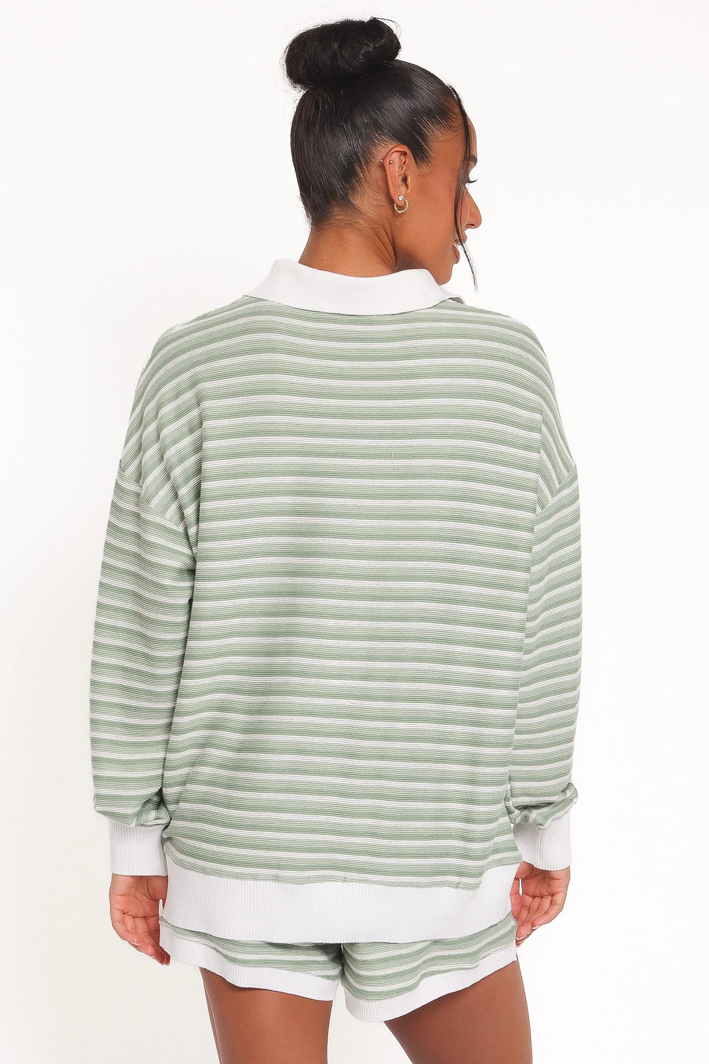Dealia Knit Short Set - Sage Stripe