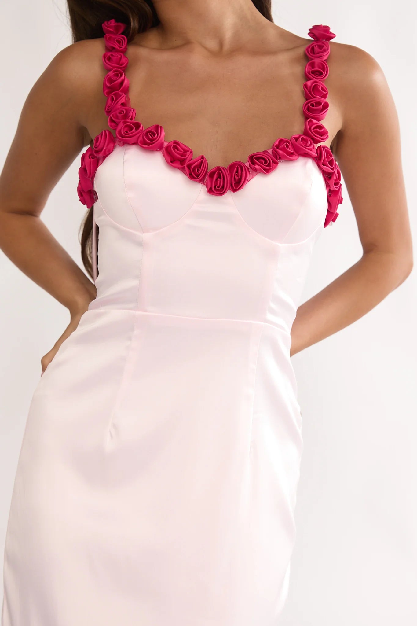 Delyse Rosette Trim Maxi Dress Pink