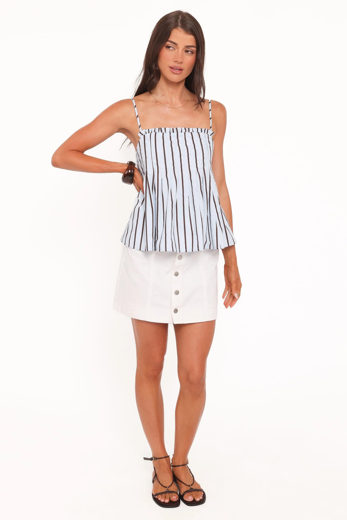 Dulce Top - Blue/Brown Stripe