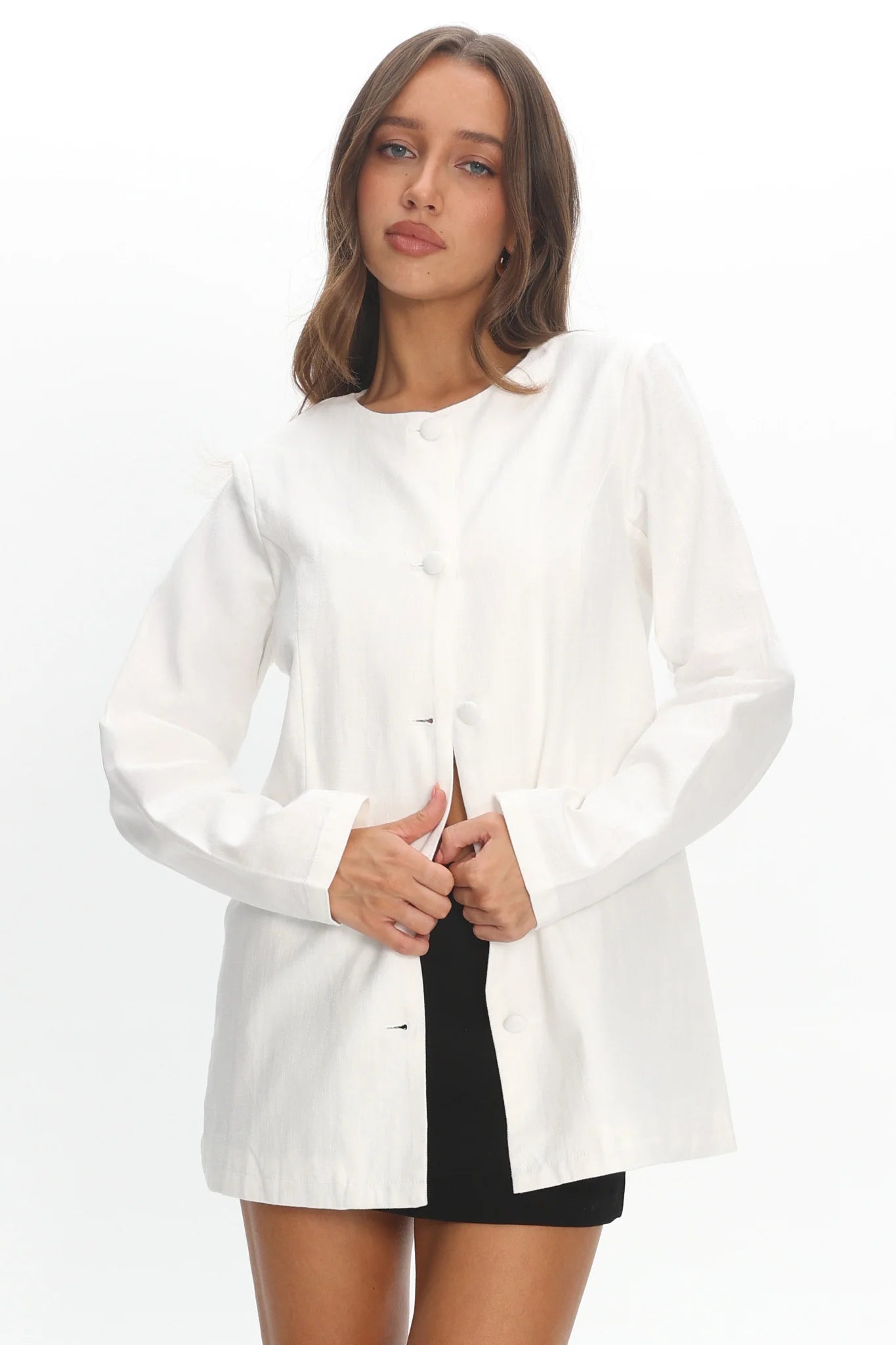 Vikki Round Neck Structured Top Cream