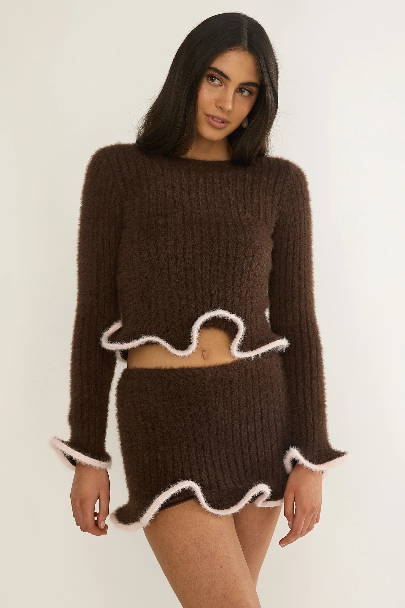 Pailin Lettuce Edge Knit Skort Brown