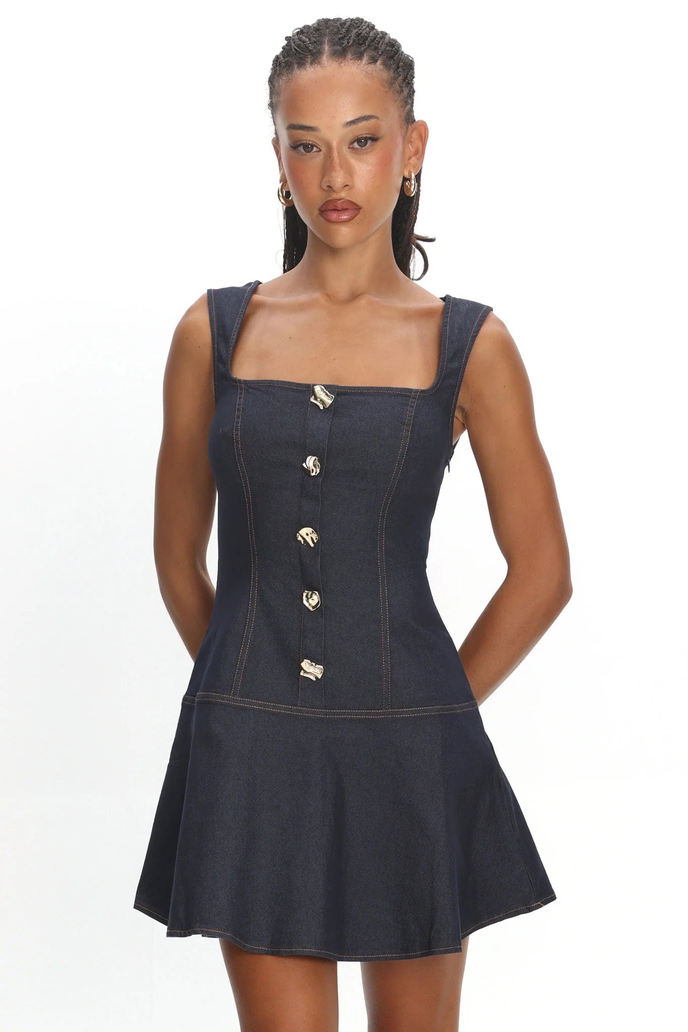 Big Plans Button Front Mini Dress Denim Indigo