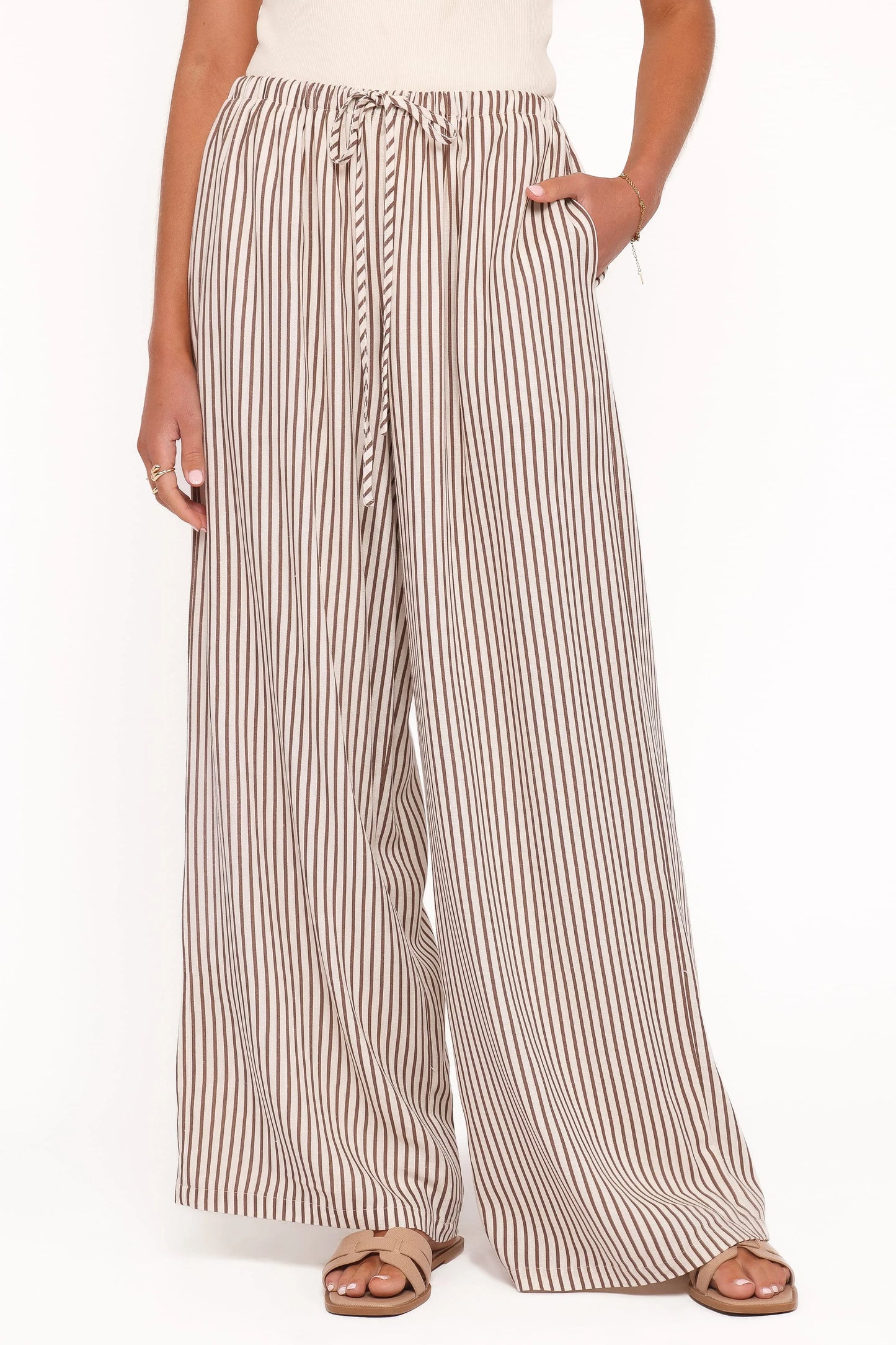 Elowen Wide Leg Pants - Brown Stripe