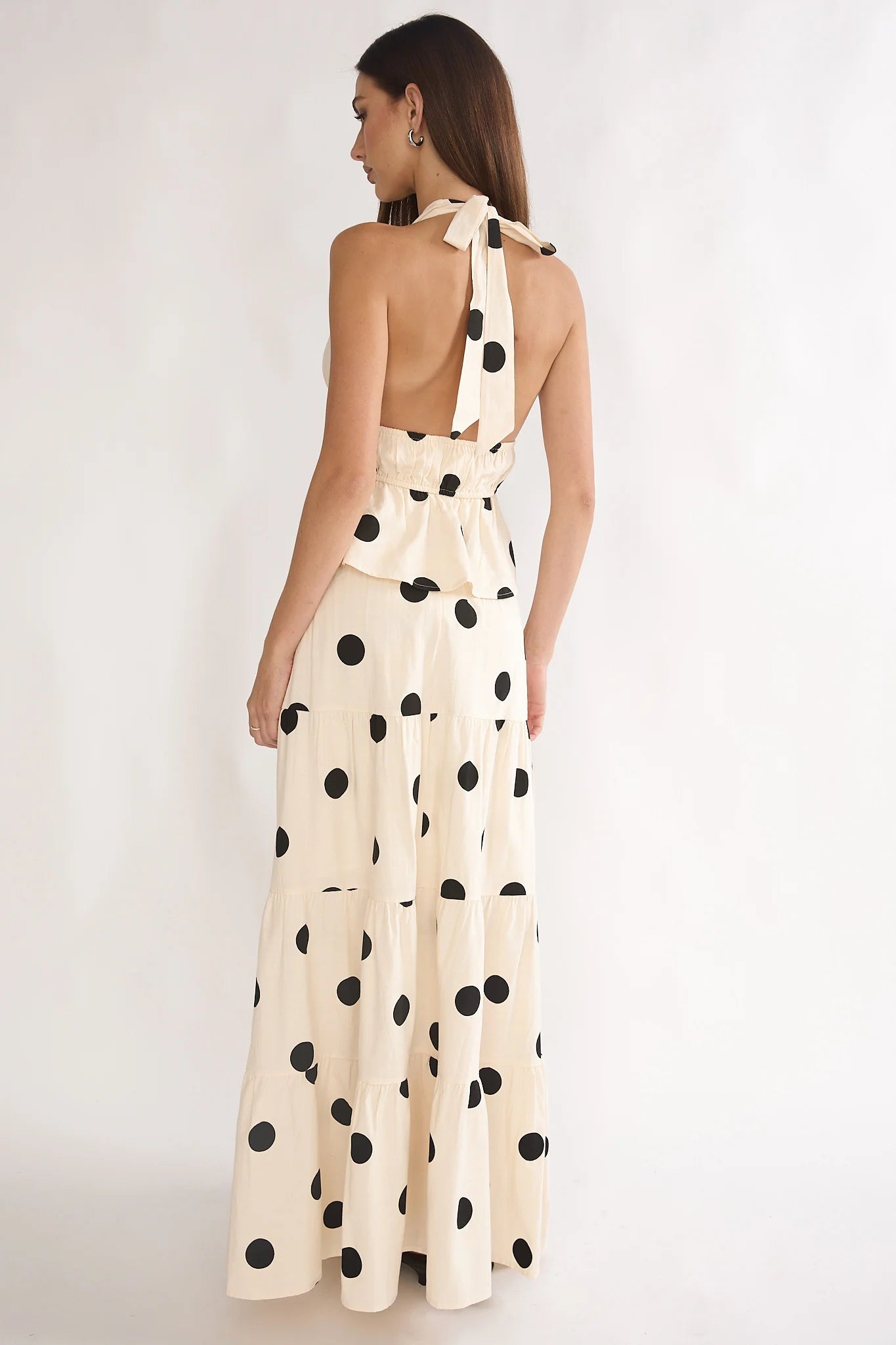Under The Moons A-Line Maxi Skirt Polka Dot Beige