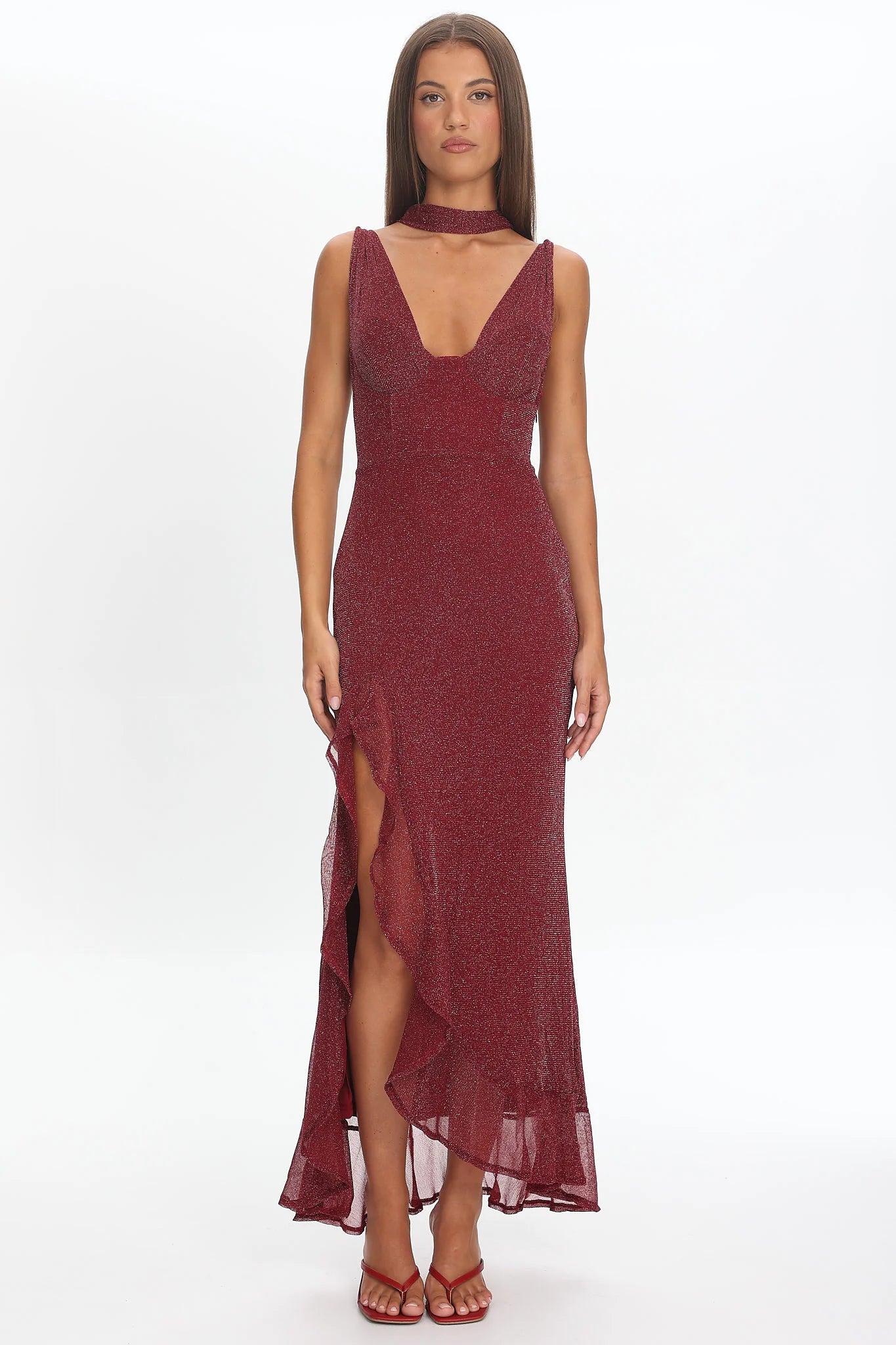 Chantrelle Twist Back Split Maxi Dress Wine