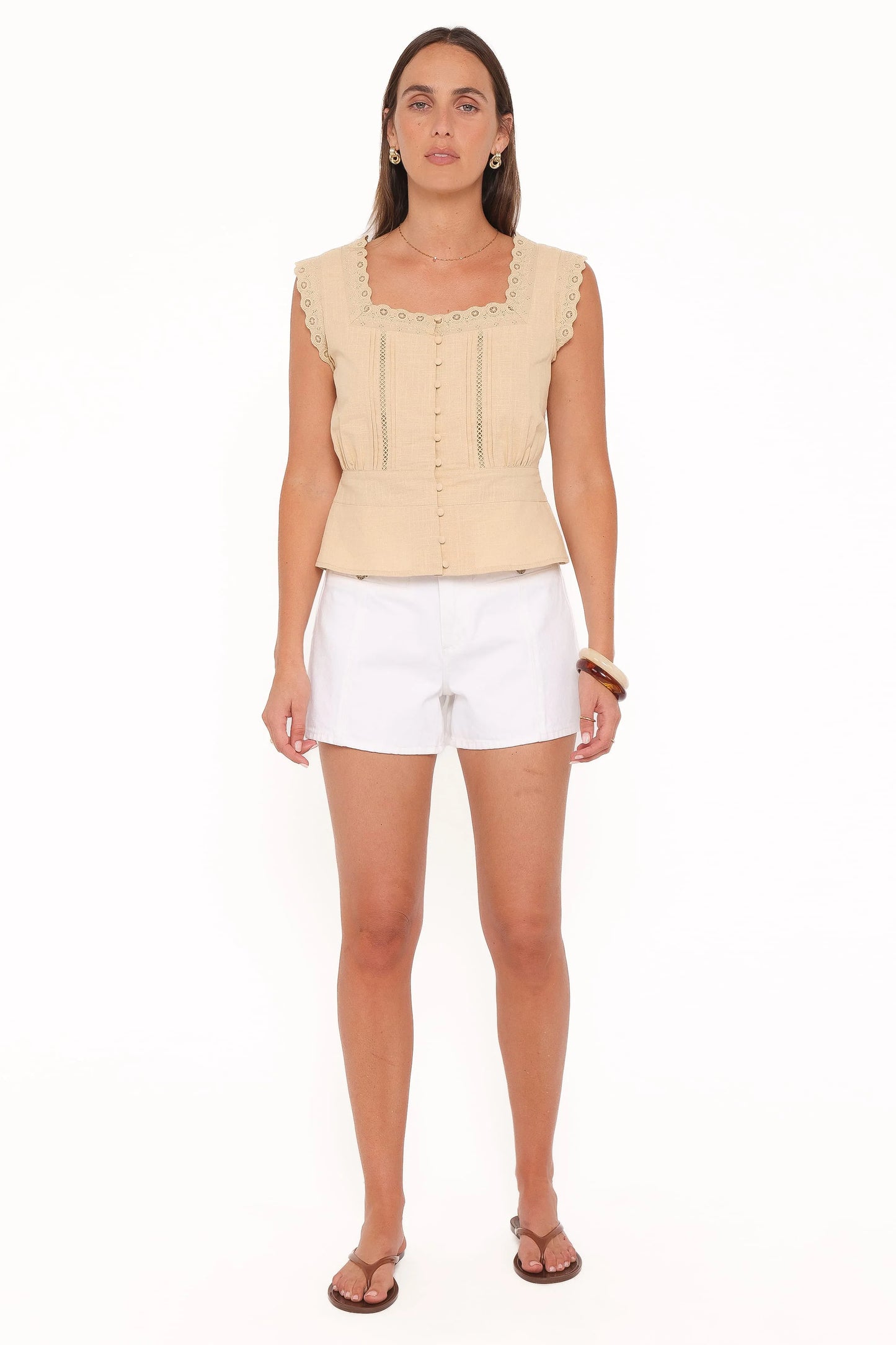 Luke Button Top - Khaki
