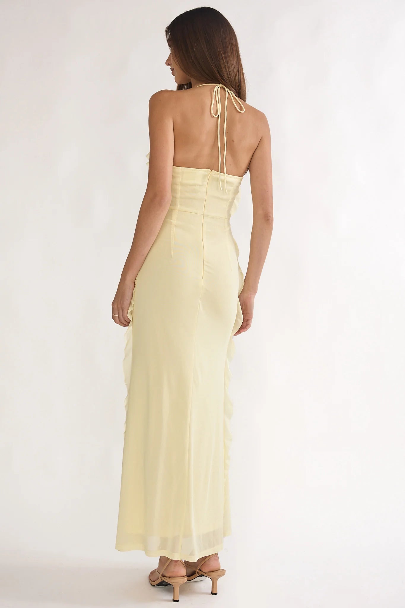 Collins Halter Ruffle Trim Maxi Dress Butter