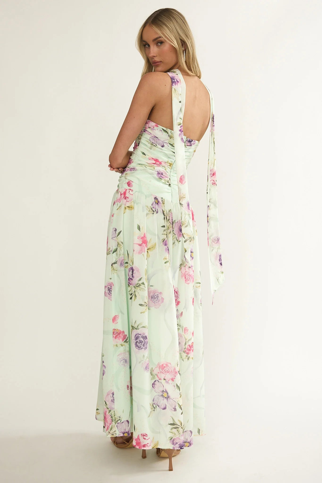 Novarra Twist Bust Strapless Maxi Dress Floral Mint