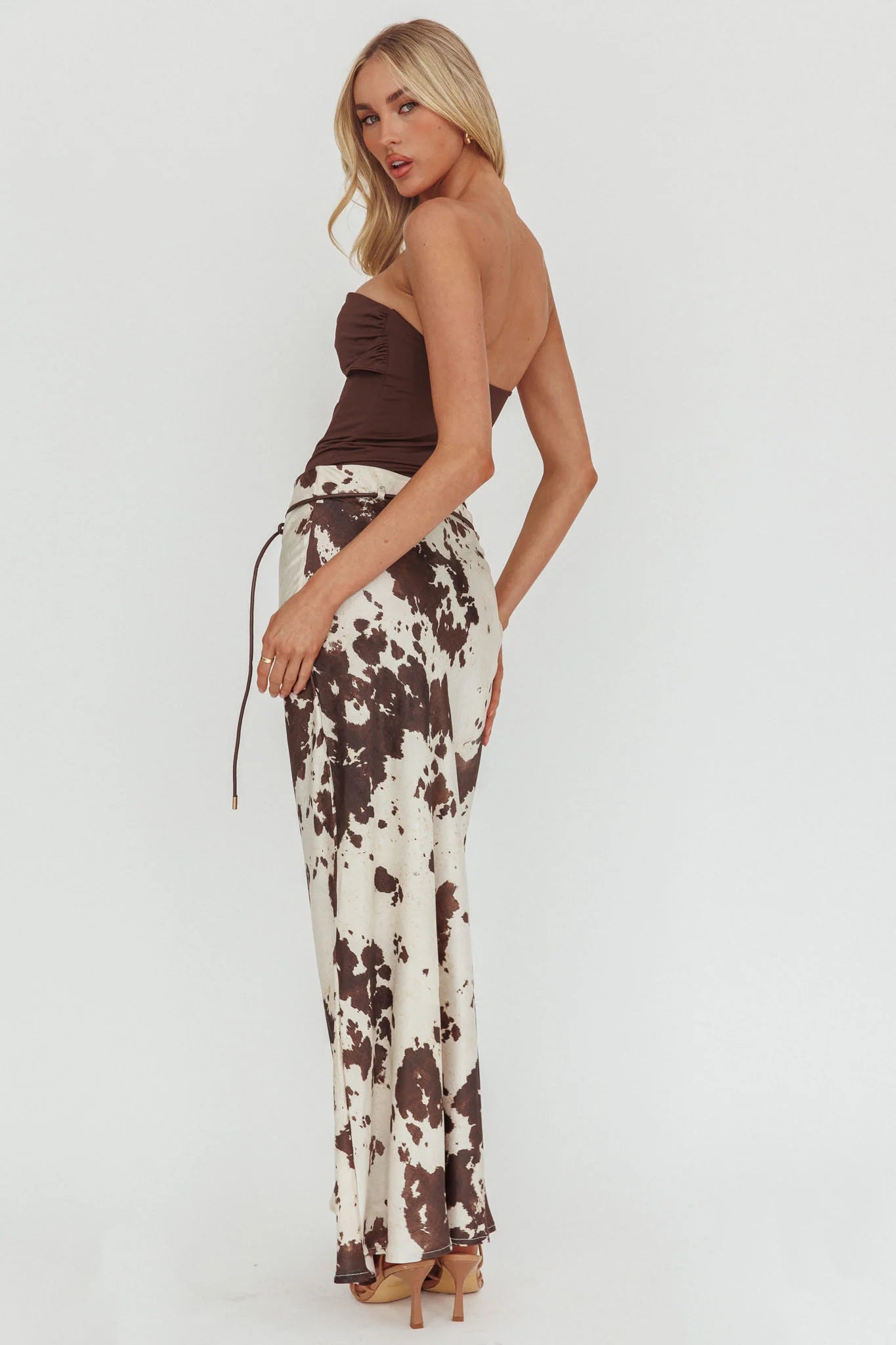 Takara String Tie Maxi Skirt Cow Print