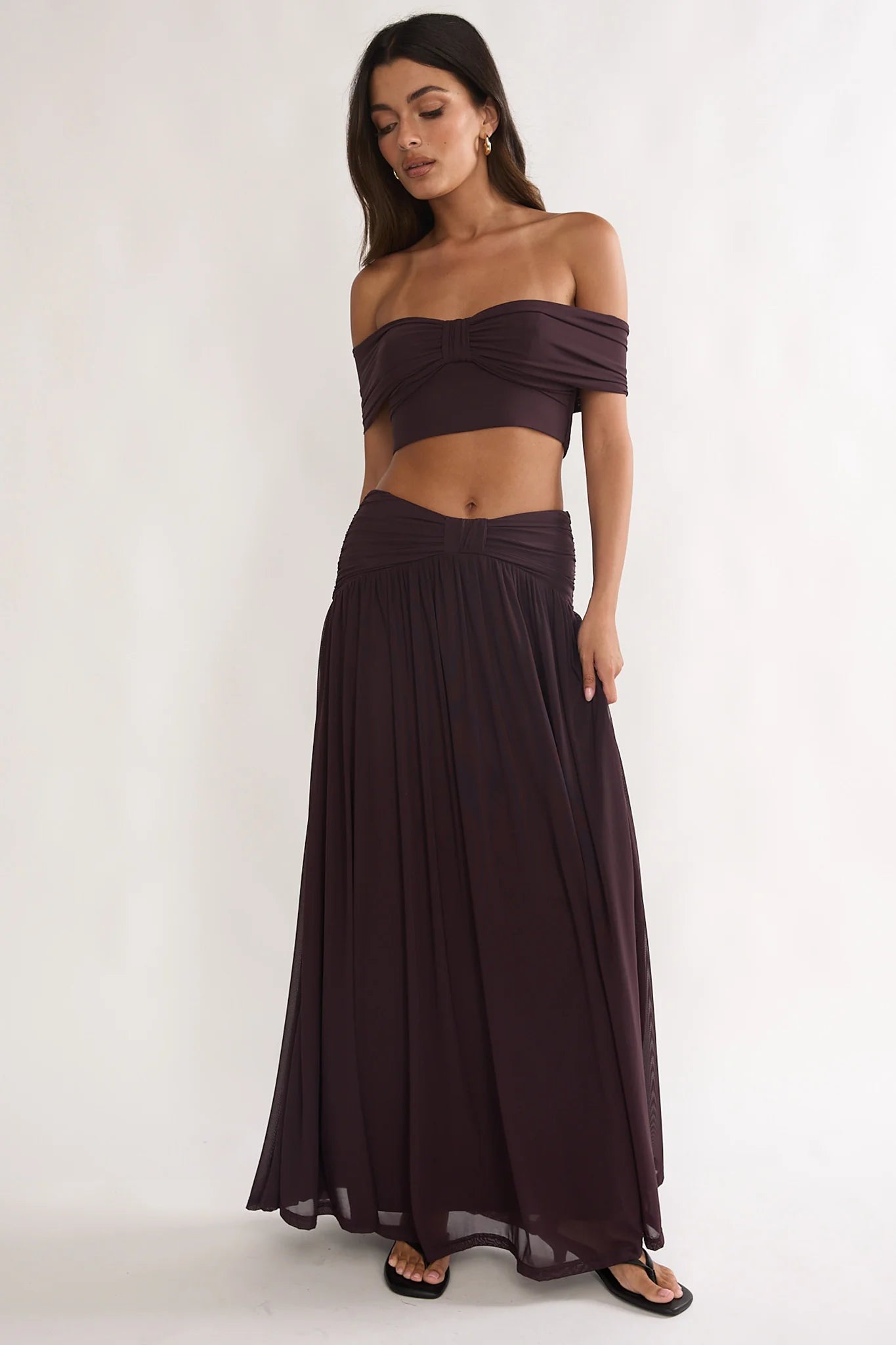 Farela Ruched Waist Maxi Skirt Coffee