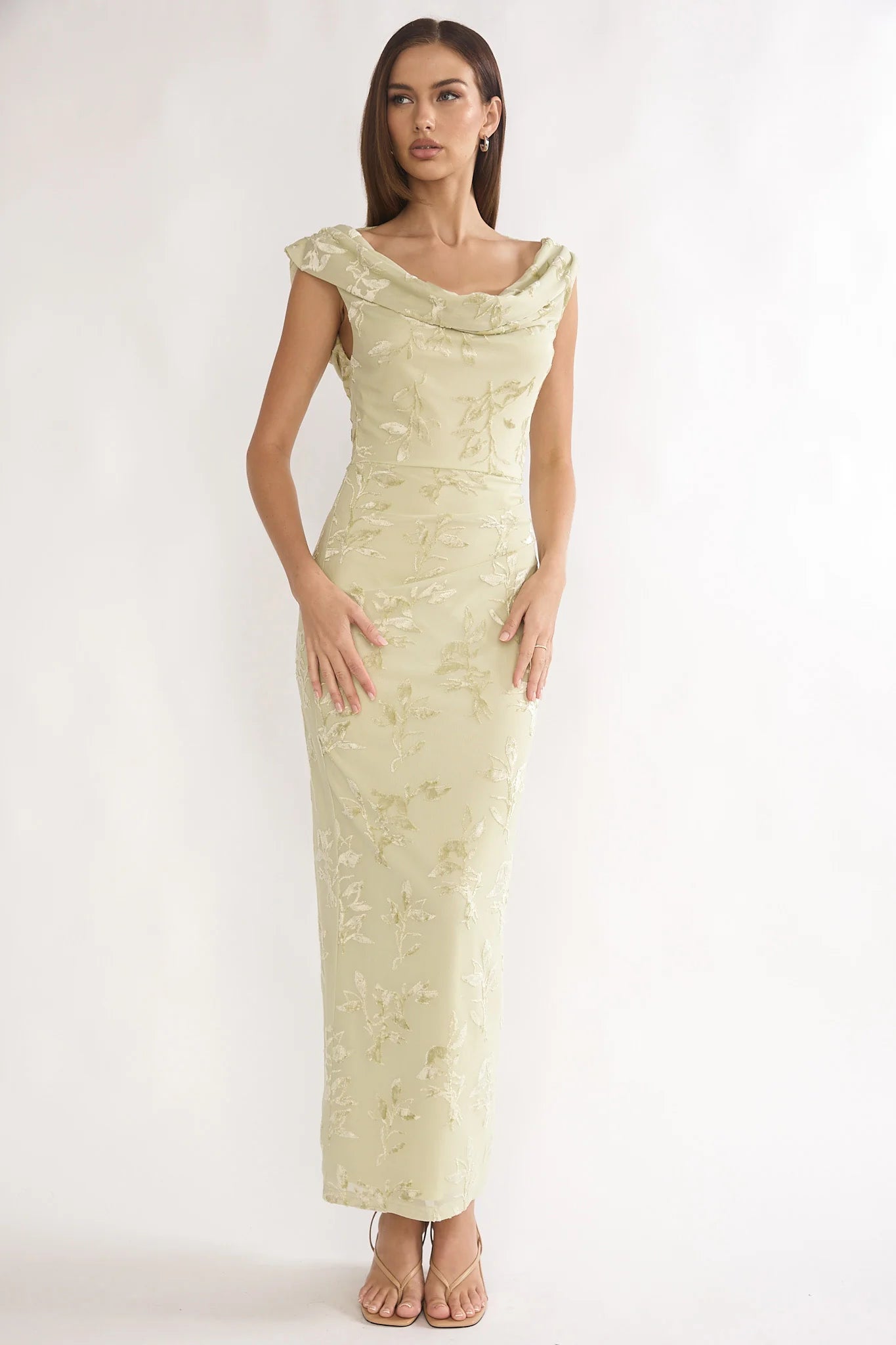 Evermore Cowl Neck Maxi Dress Floral Sage